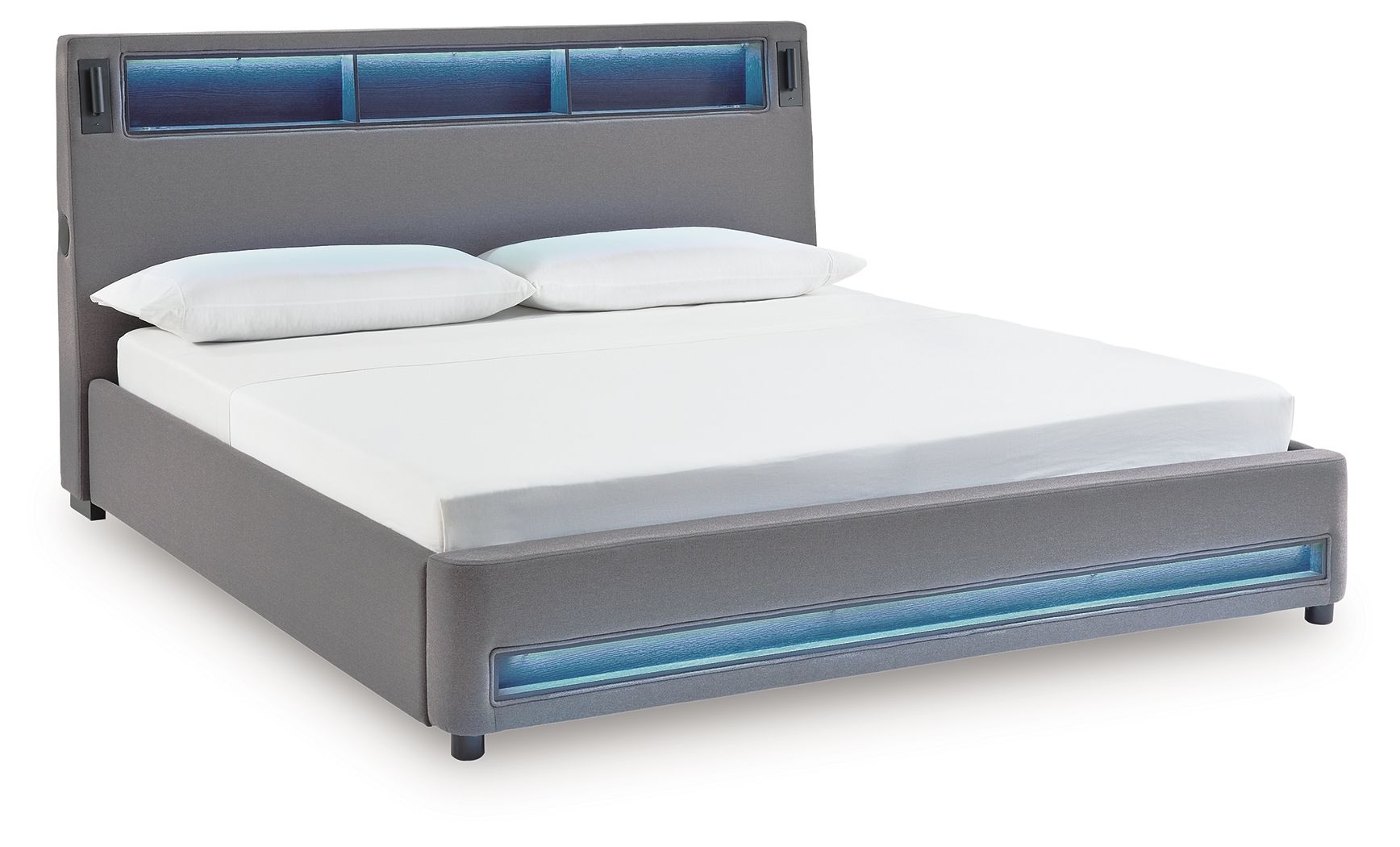 Verishaw - California King Upholstered Bed With Wireless Audio - Gray