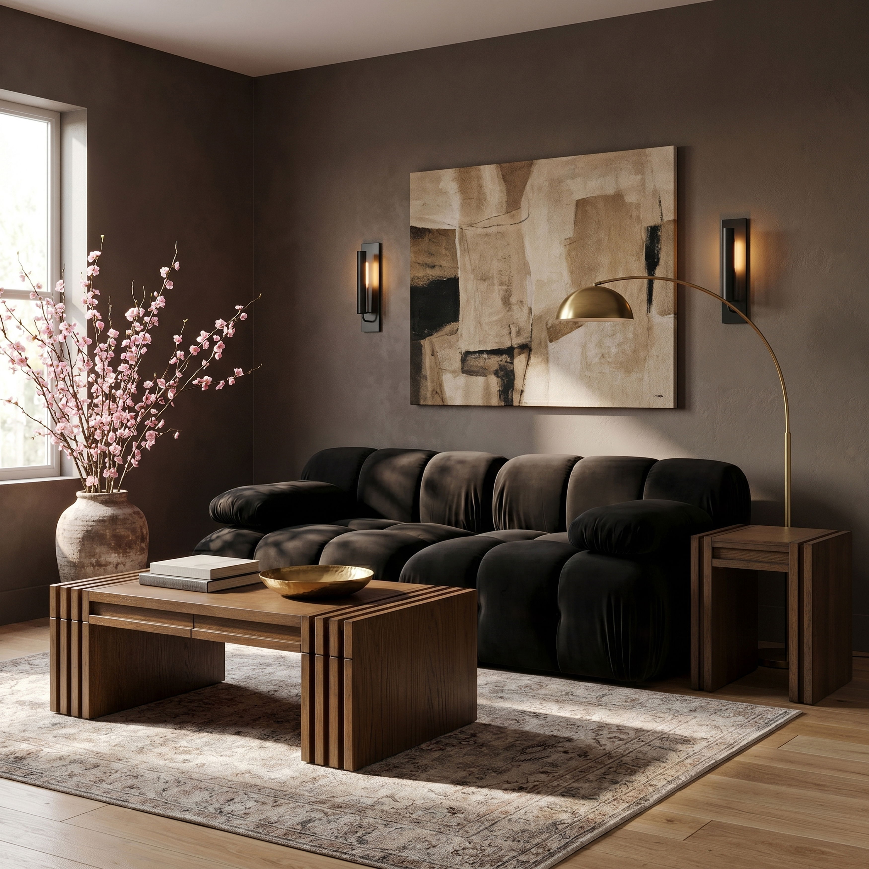Orin - Velvet Performance Fabric Upholstered 2 Piece Modular Sofa - Black