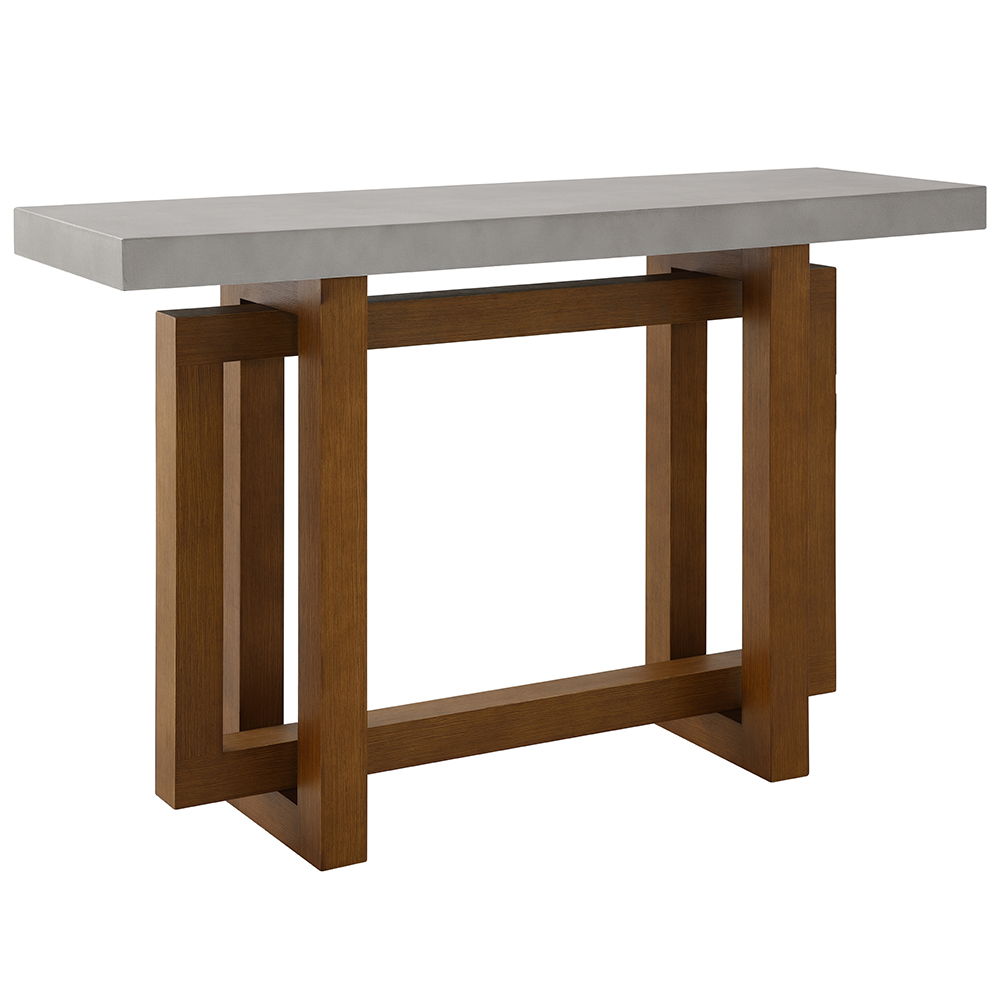 Keven - Sofa Table - Faux Concrete Top & Walnut, light brown