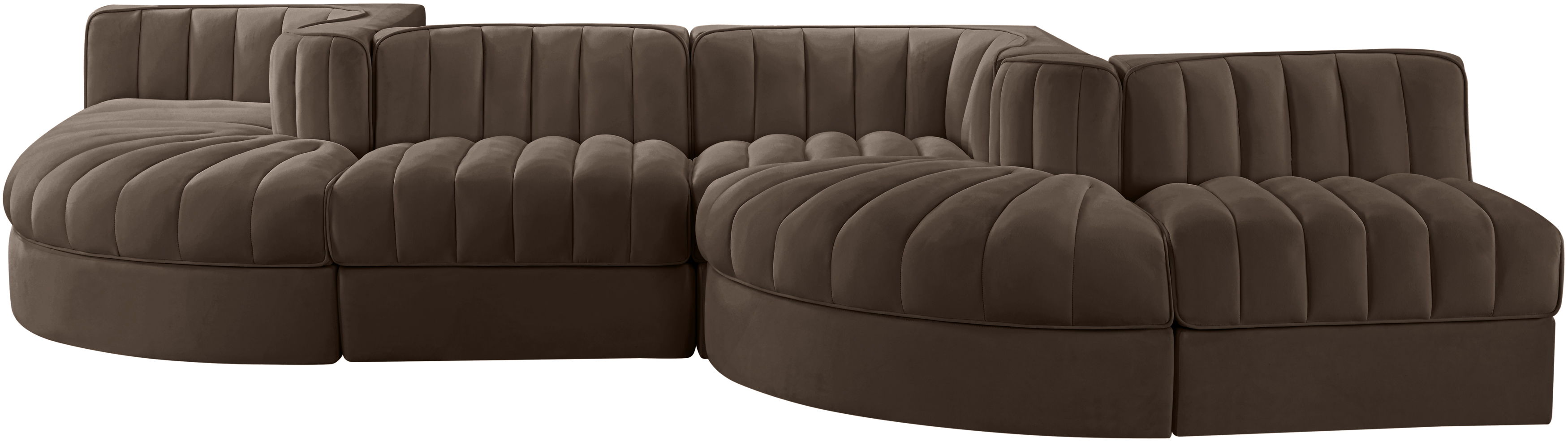 Rummi - Rounded Velvet Performance Fabric Upholstered 6 Piece Modular Sectional - Brown