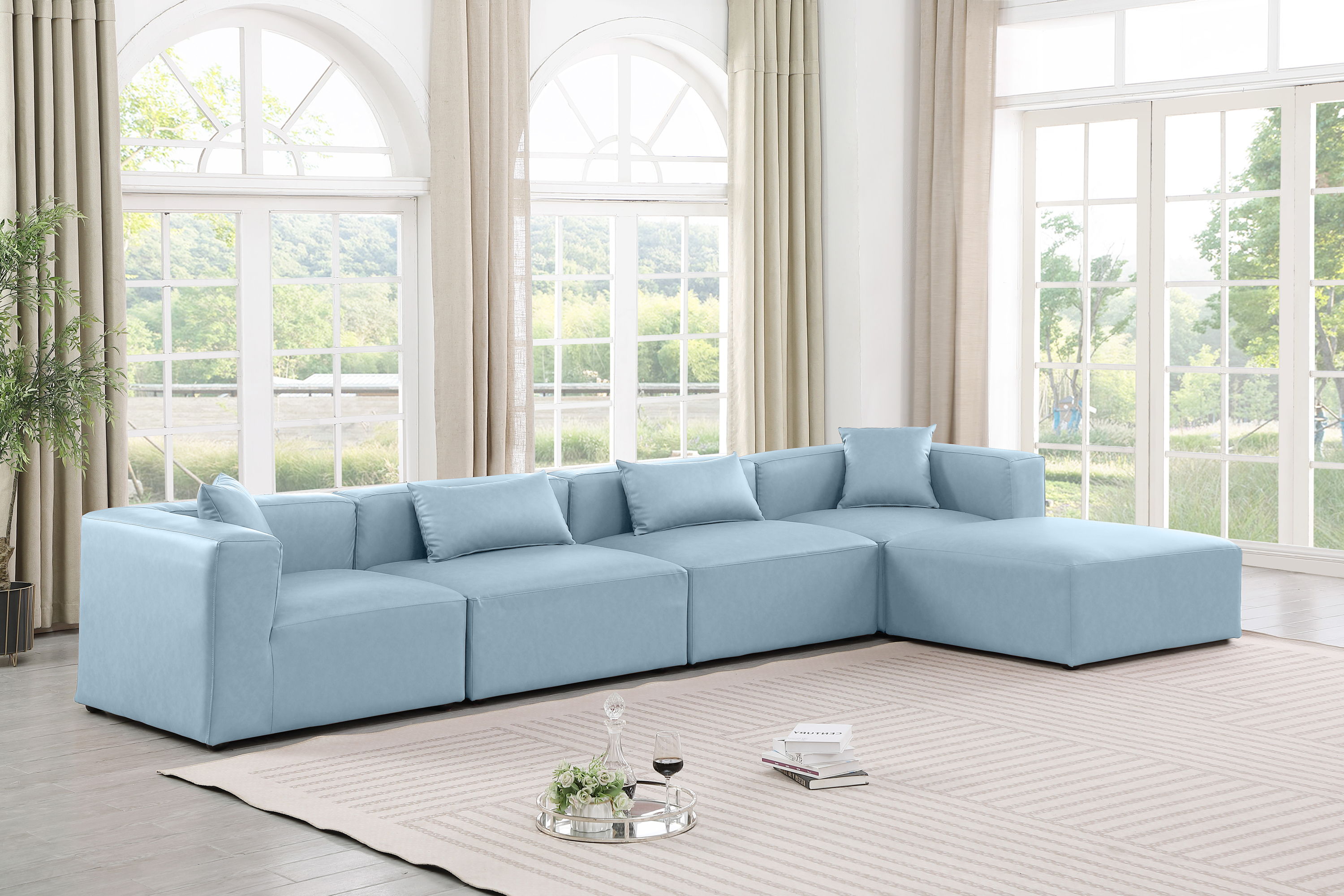 Cube - 5 Piece Modular Sectional With Chaise - Light Blue
