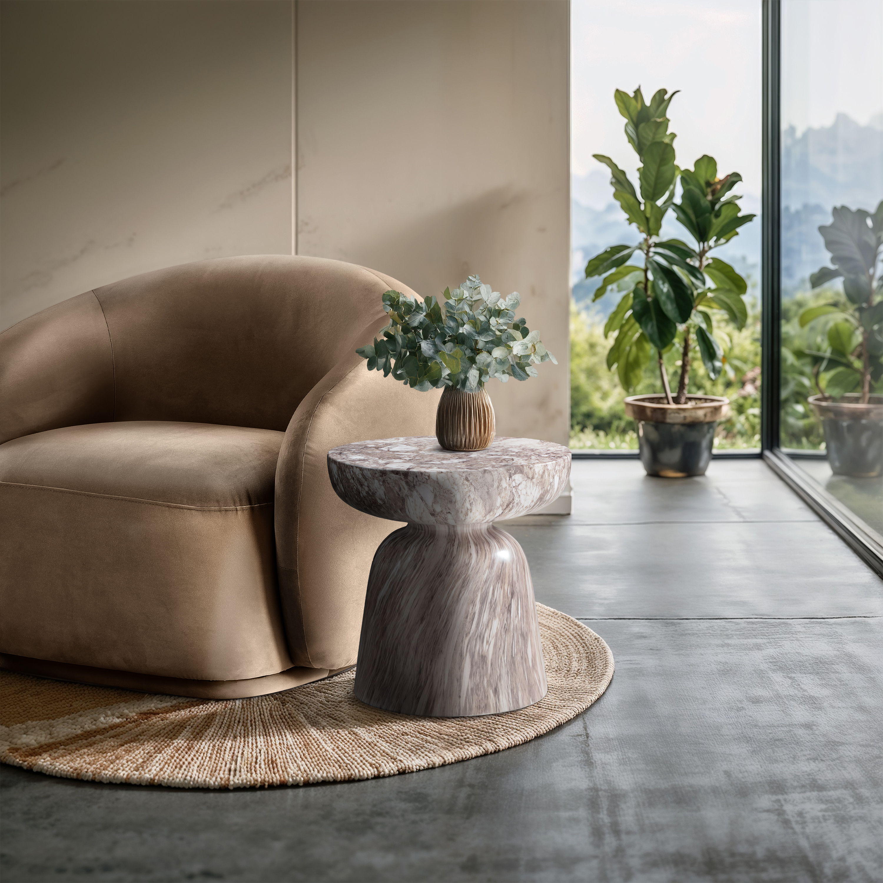Avellino - Marble Finish Concrete End Table - Brown