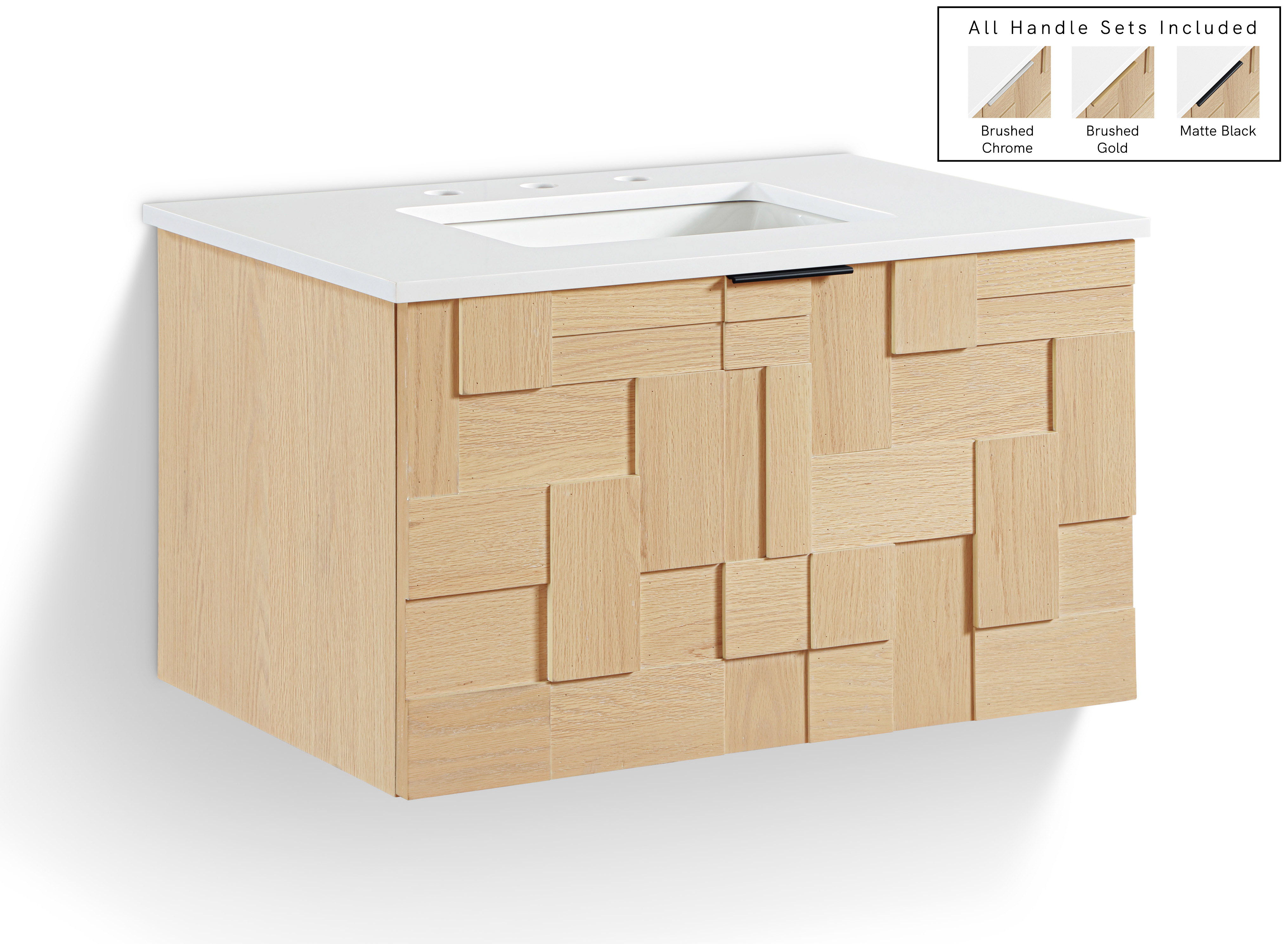 Leonardo - Engineered Stone And Solid Wood 30" Wall Mounted Bathroom Vanity - Natural