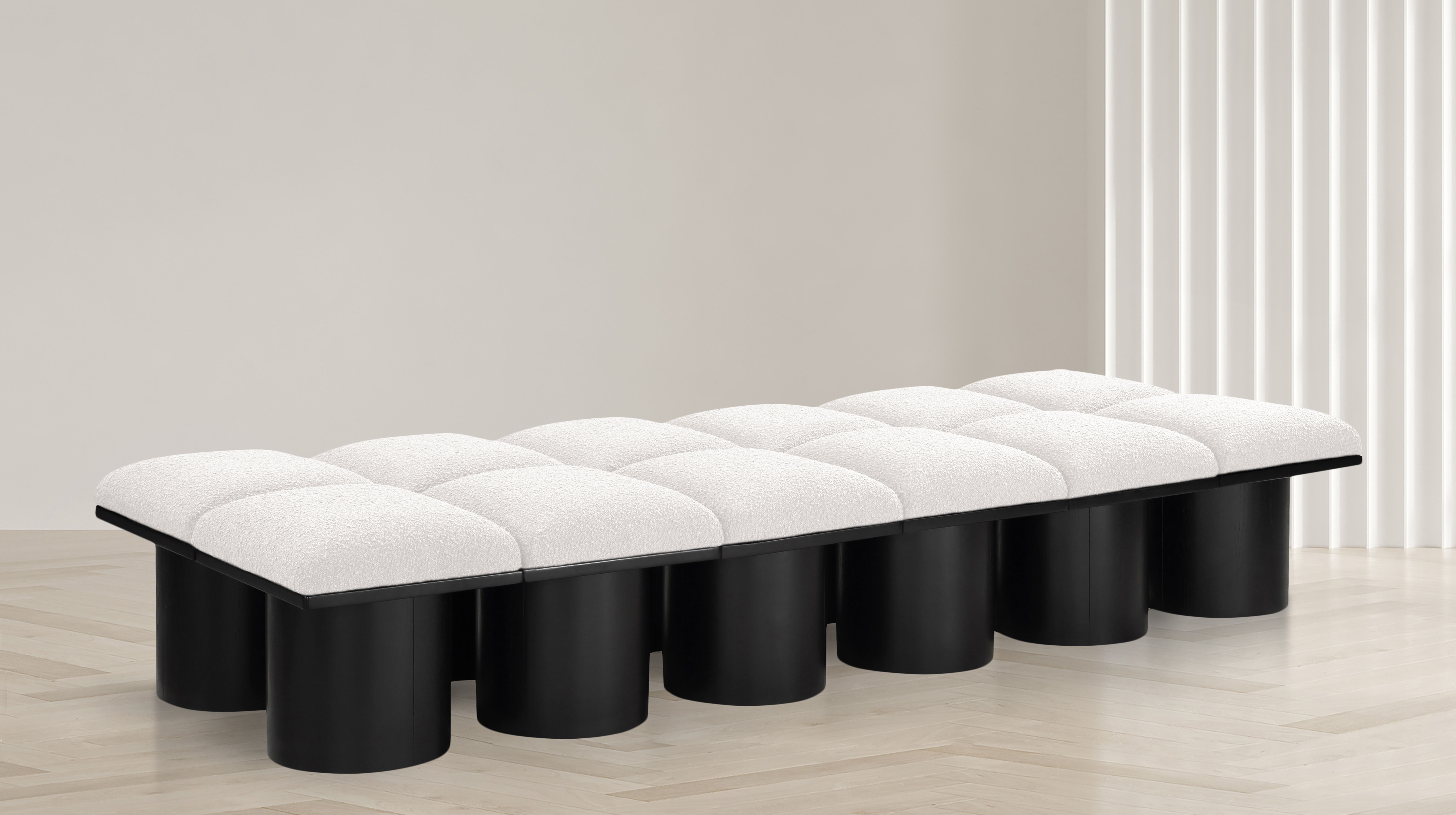 Pavilion - 93" 12 Piece Modular Bench With Black Base - Cream