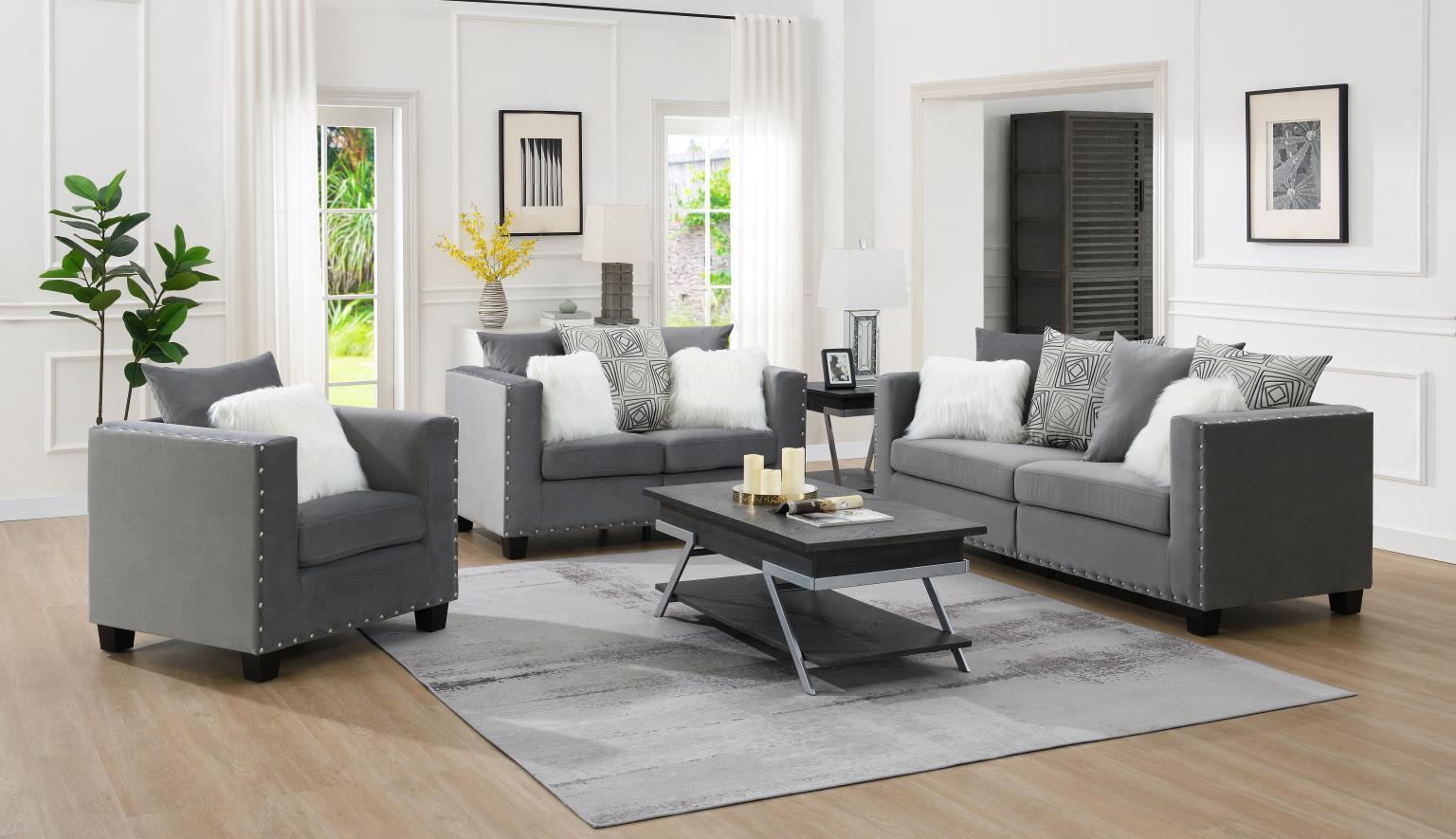 U513 - 3 Piece Living Room Set (Sofa, Loveseat And Chair) - Gray