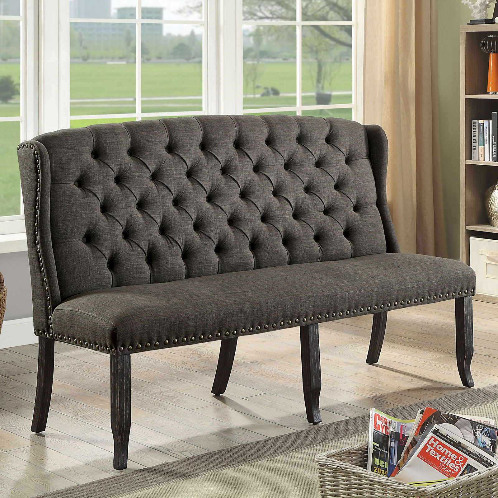 Sania 3Seater Loveseat Bench Antique Black / Gray New Lots