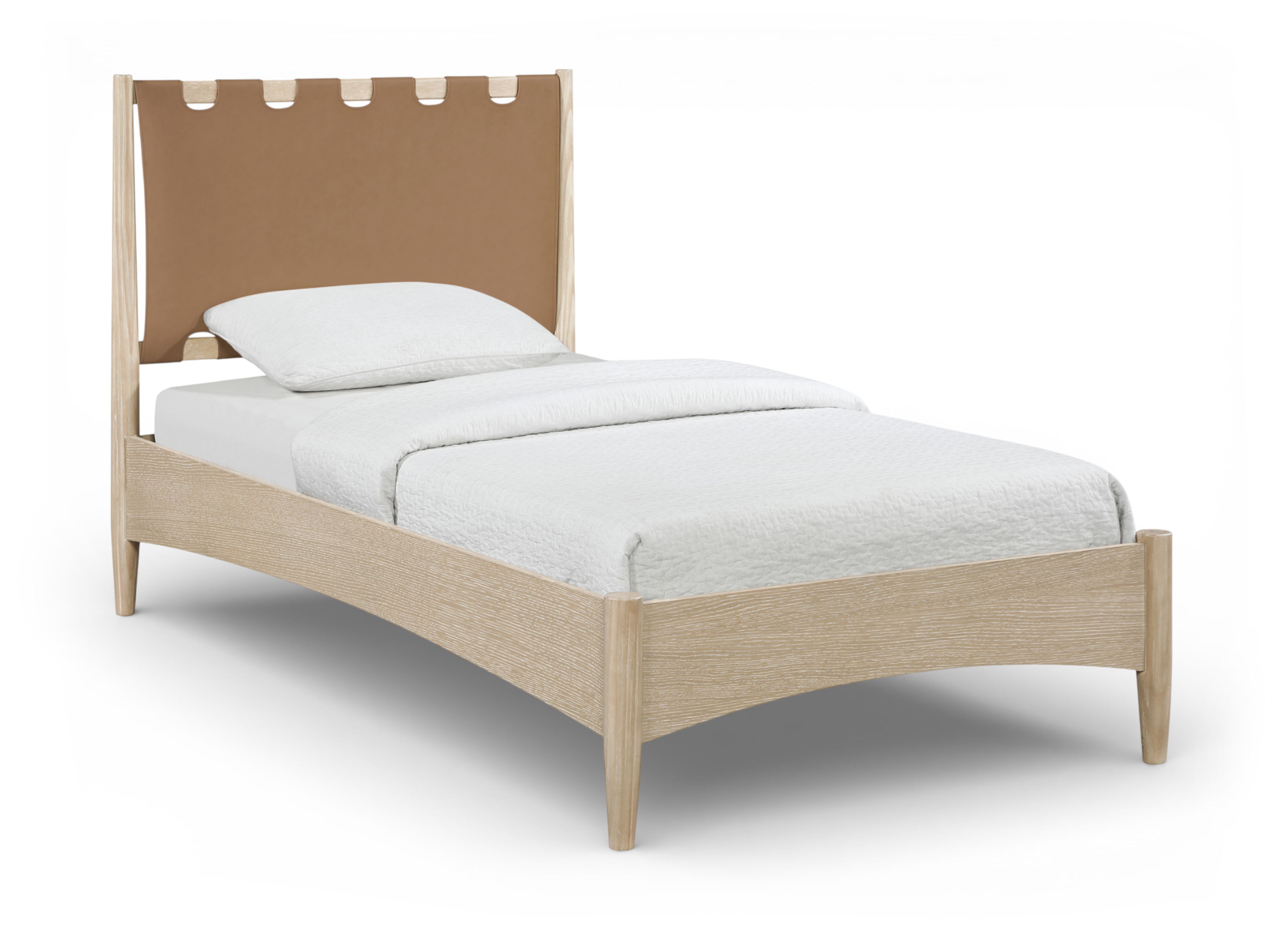 Santos - Vegan Leather Headboard And Wood Twin Bed - Brown / Natural