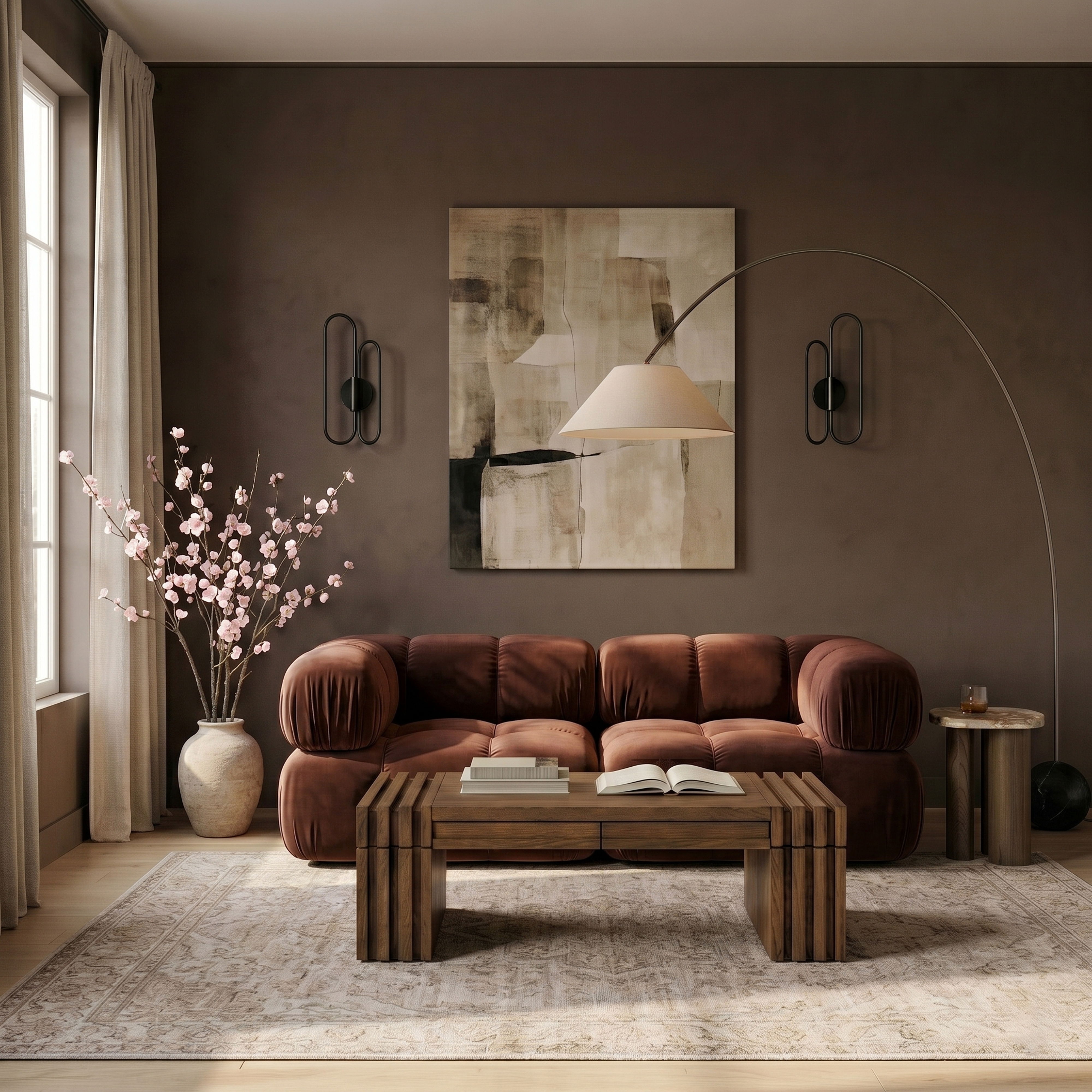 Orin - Velvet Performance Fabric Upholstered 2 Piece Modular Sofa (2 Corner Chairs) - Rose