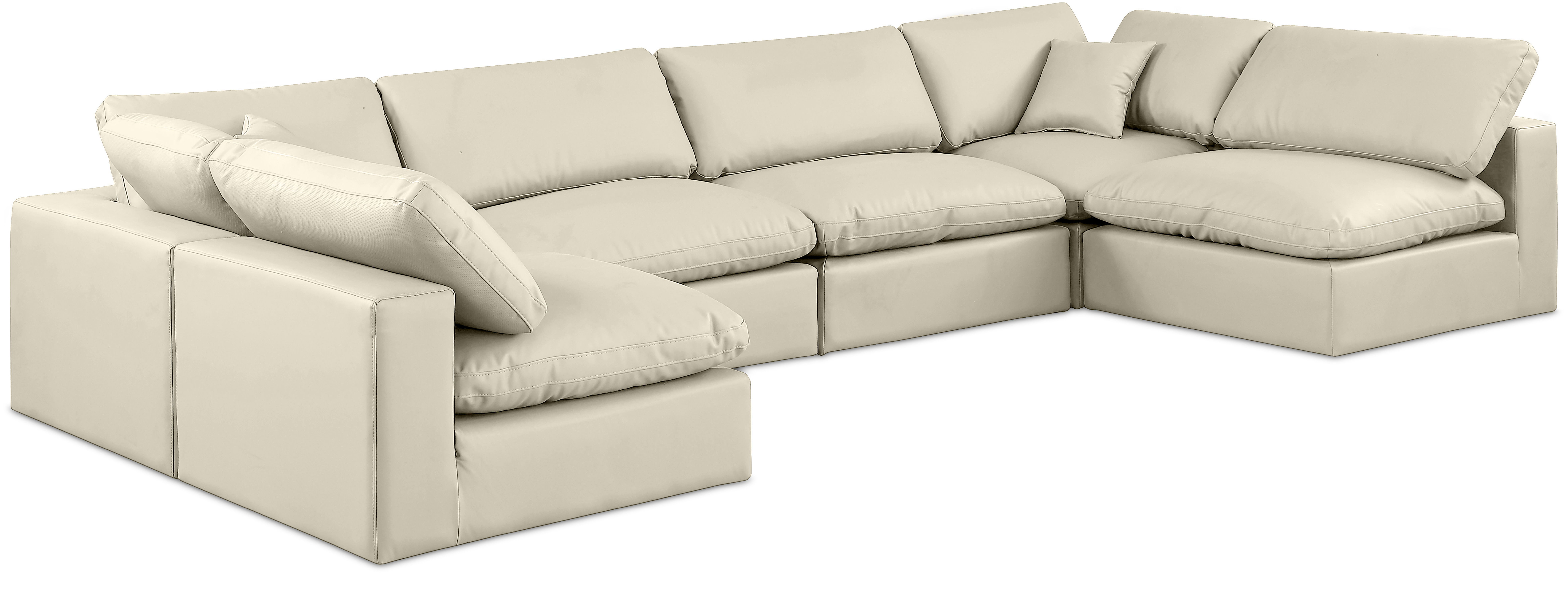Comfy - 6 Piece Faux Leather Modular Armless Sectional - Cream
