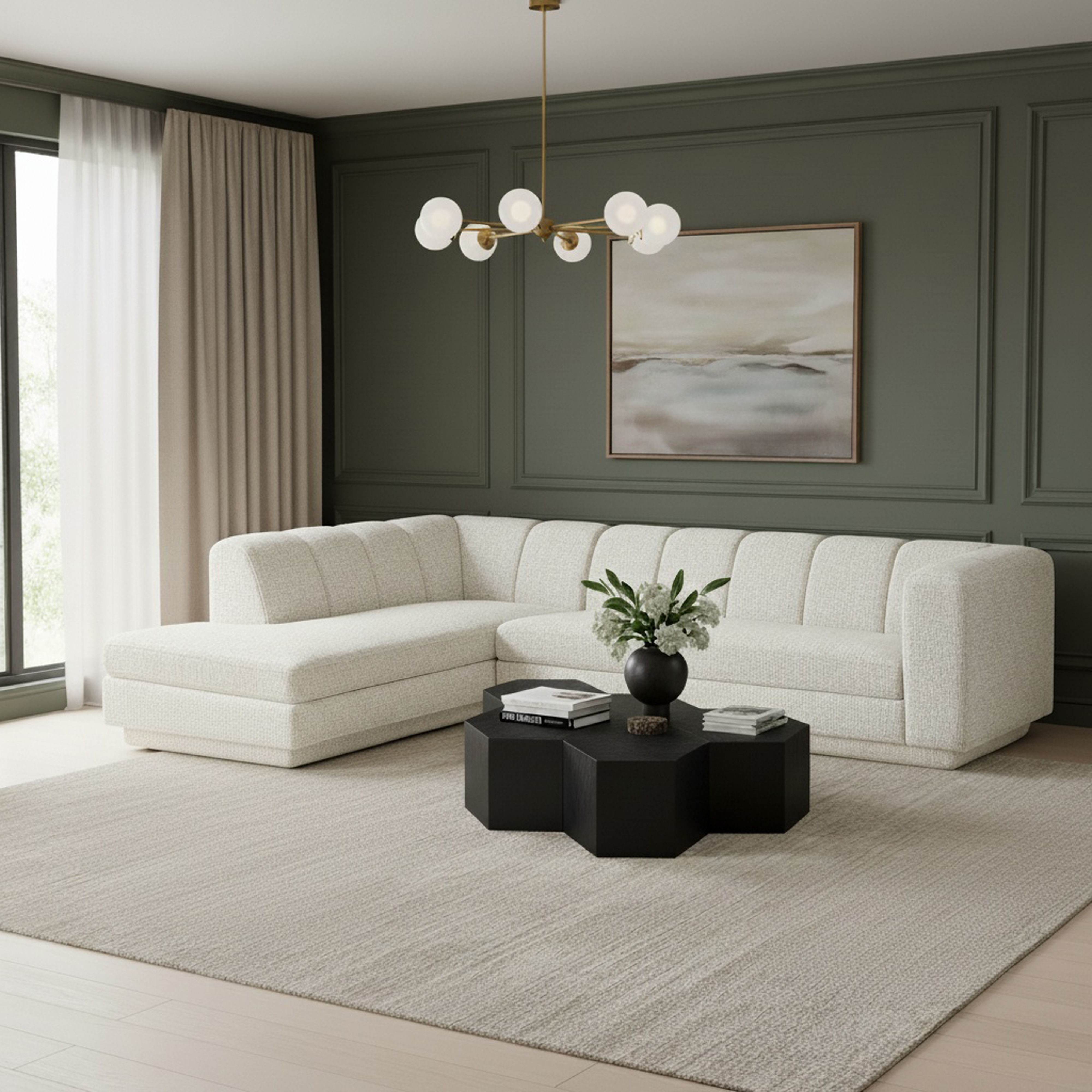 Modari - Fabric Upholstered 2 Piece LAF Modular Sectional - Cream