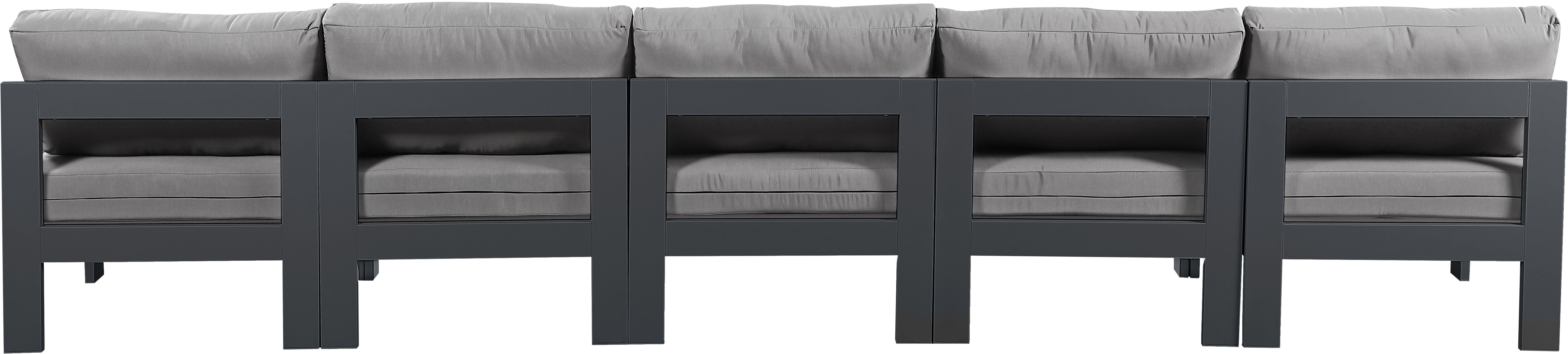 Nizuc - Outdoor Patio 5 Piece Modular Armless Sofa With Gray Frame - Gray