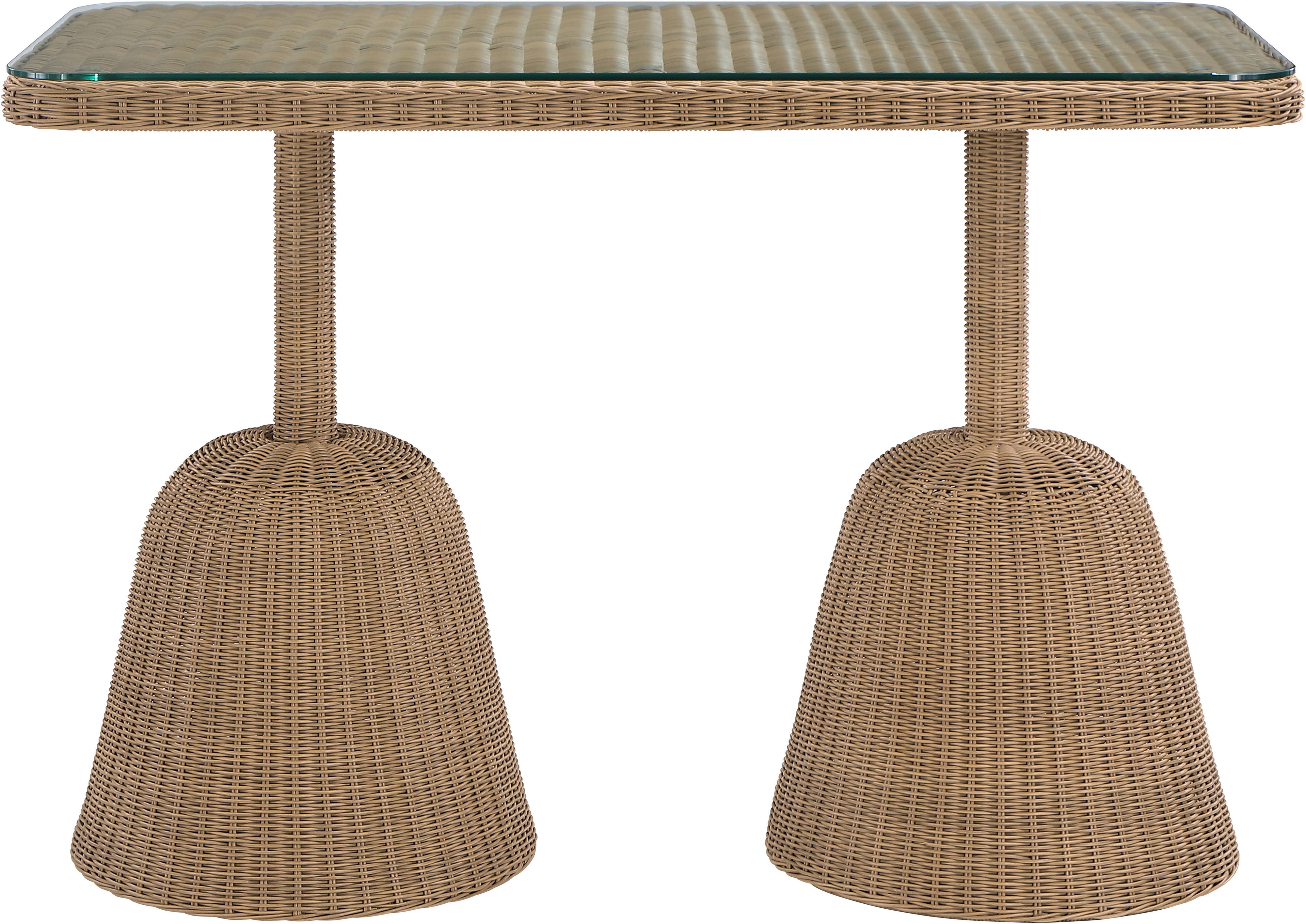 Seacrest - 60" Tempered Glass Top And Wicker Outdoor Patio Bar Height Table - Natural