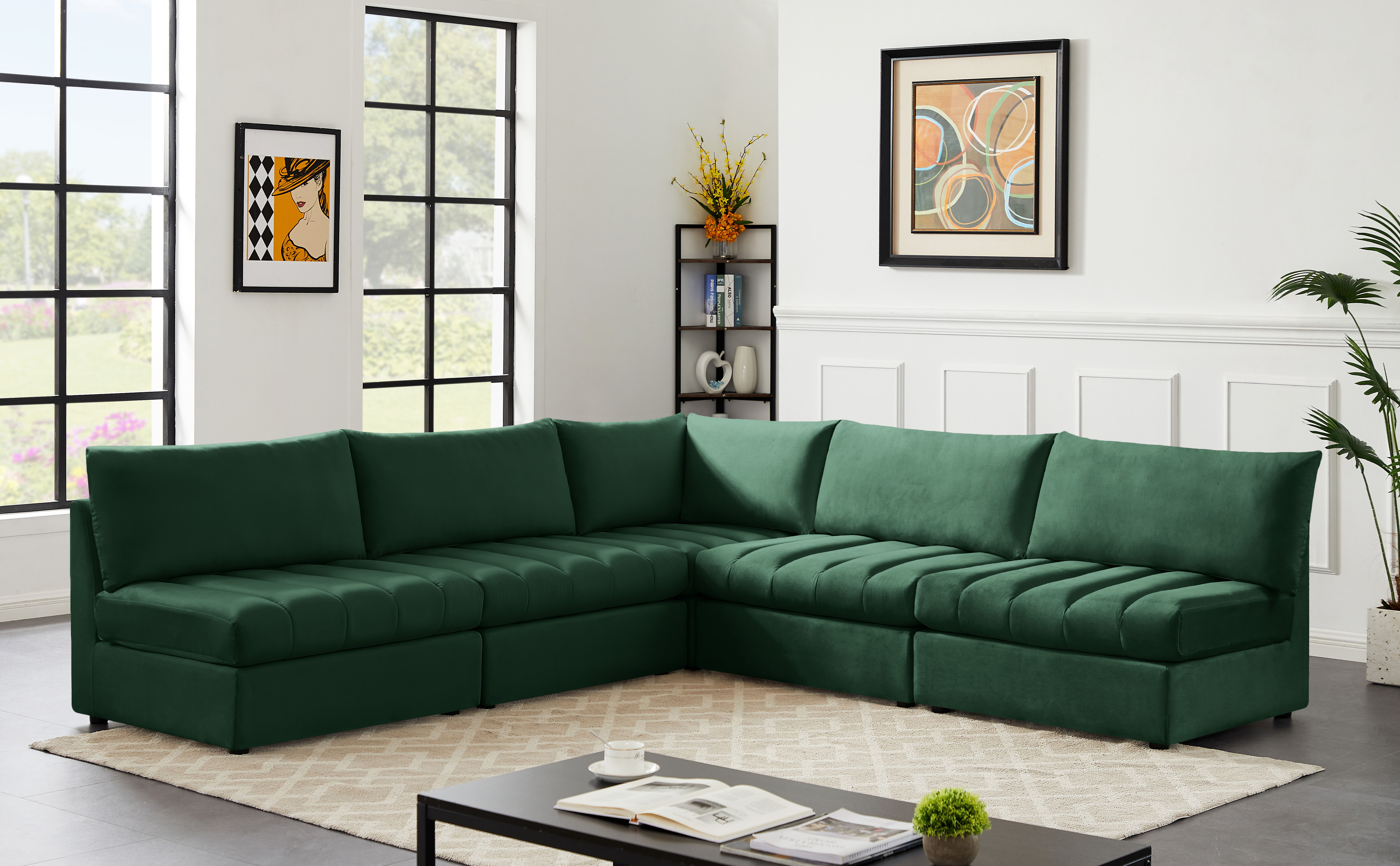 Jacob - Modular Corner Armless Sectional 5 Piece - Green
