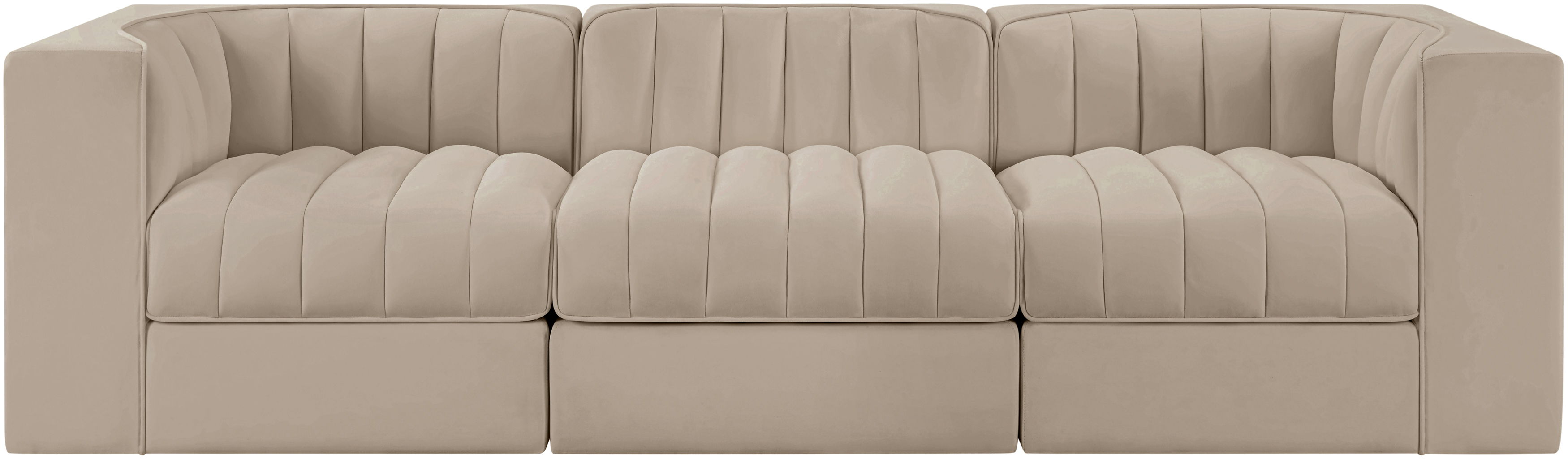 Rummi - Velvet Performance Fabric Upholstered 3 Piece Modular Sofa - Beige