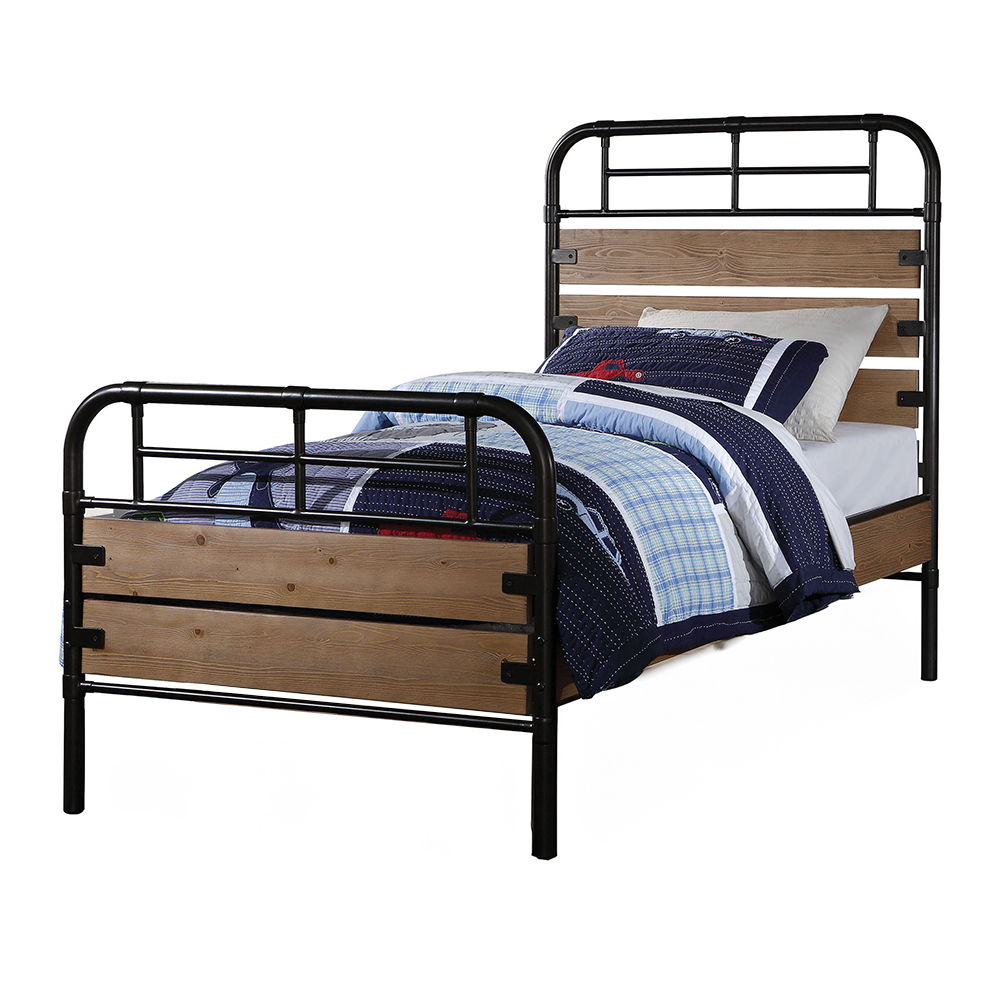 Adams - Twin Bed - Antique Oak & Black, light brown, view 2