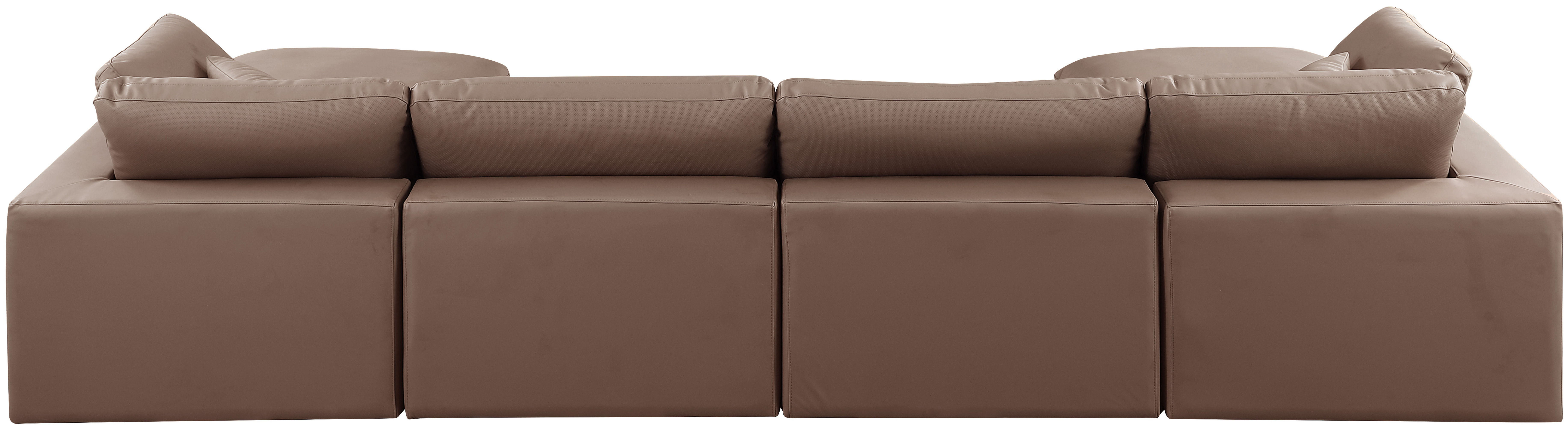 Comfy - 6 Piece Faux Leather Modular Double Chaise Sectional - Brown