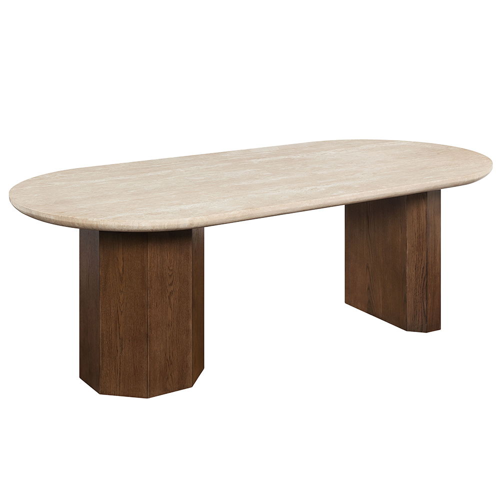 Leonardo - Dining Table - Travertine Top & Dark Oak, dark brown, view 2