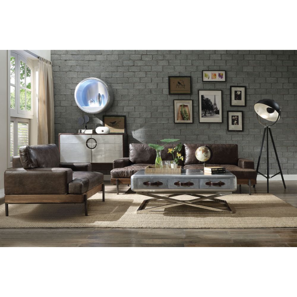 Silchester - Sofa - Distress Chocolate Top Grain Leather & Oak, dark brown