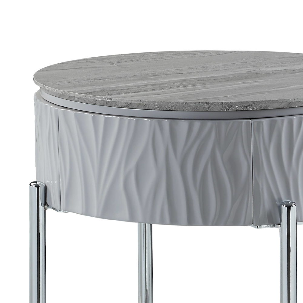 Yukino - End Table - Gray High Gloss & Chrome, gray, view 4