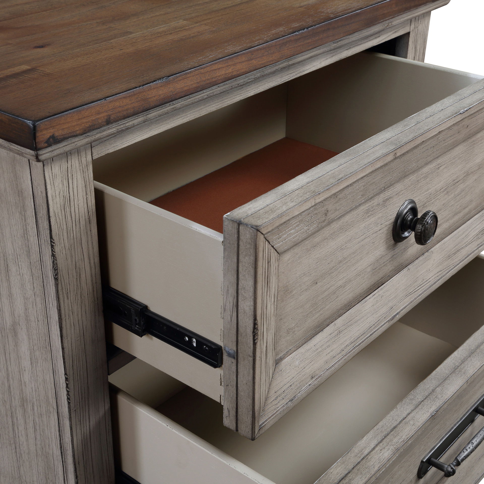 Mariana - Nightstand With USB - Vintage Creme, gray