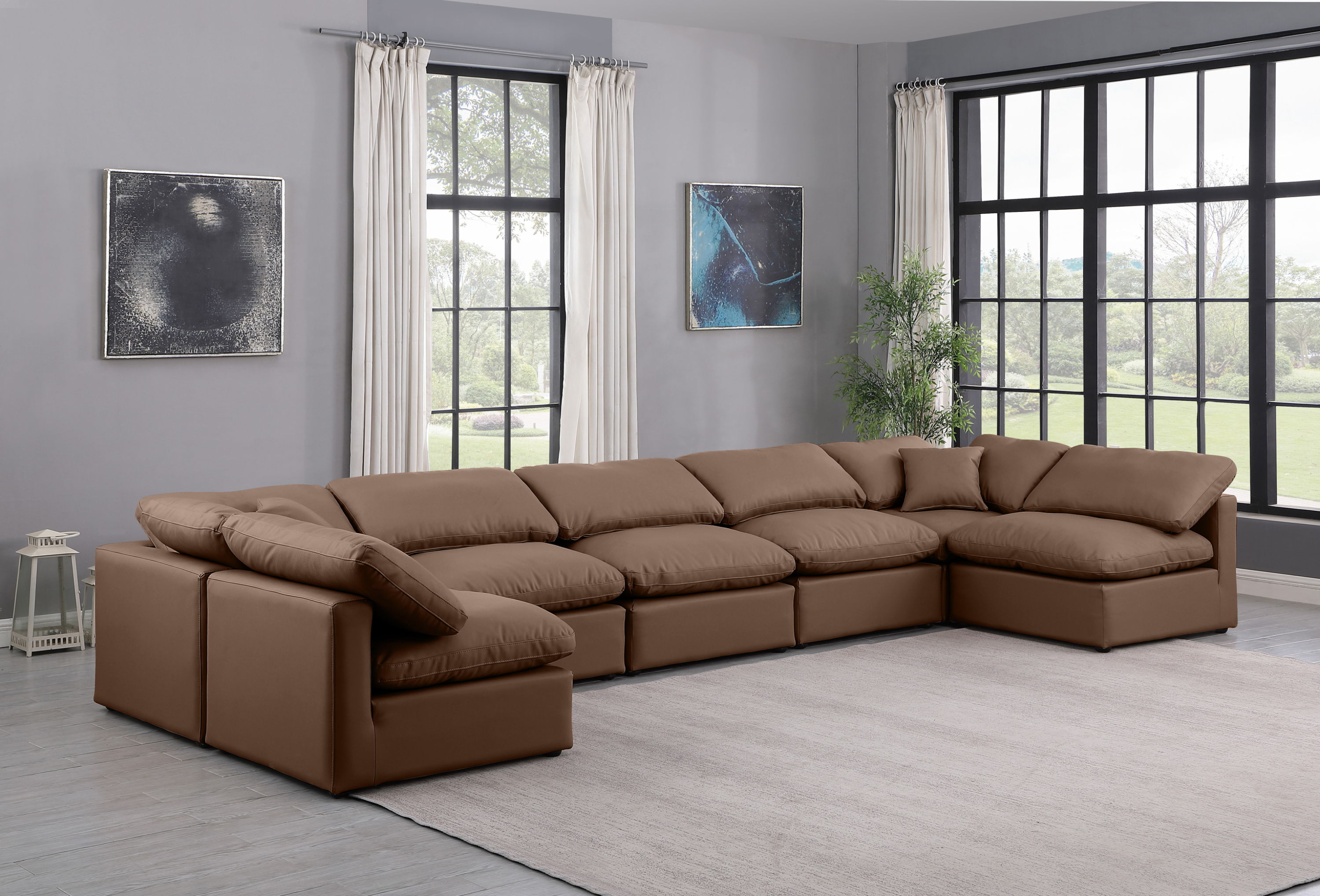 Indulge - Faux Leather 7 Piece Modular U-Shaped Sectional - Brown