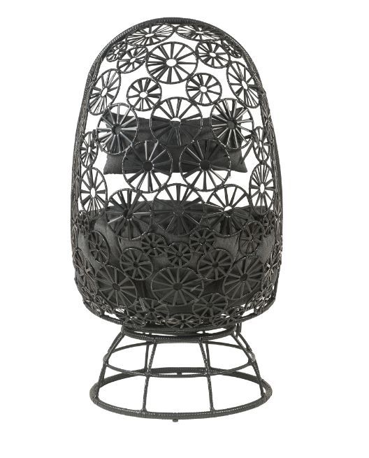 Hikre - Patio Lounge Chair & Side Table - Clear Glass, Charcoal Fabric & Black Wicker, dark gray, view 7