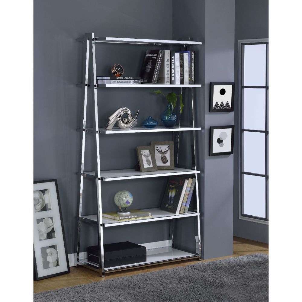 Coleen - Bookshelf - White High Gloss & Chrome, white