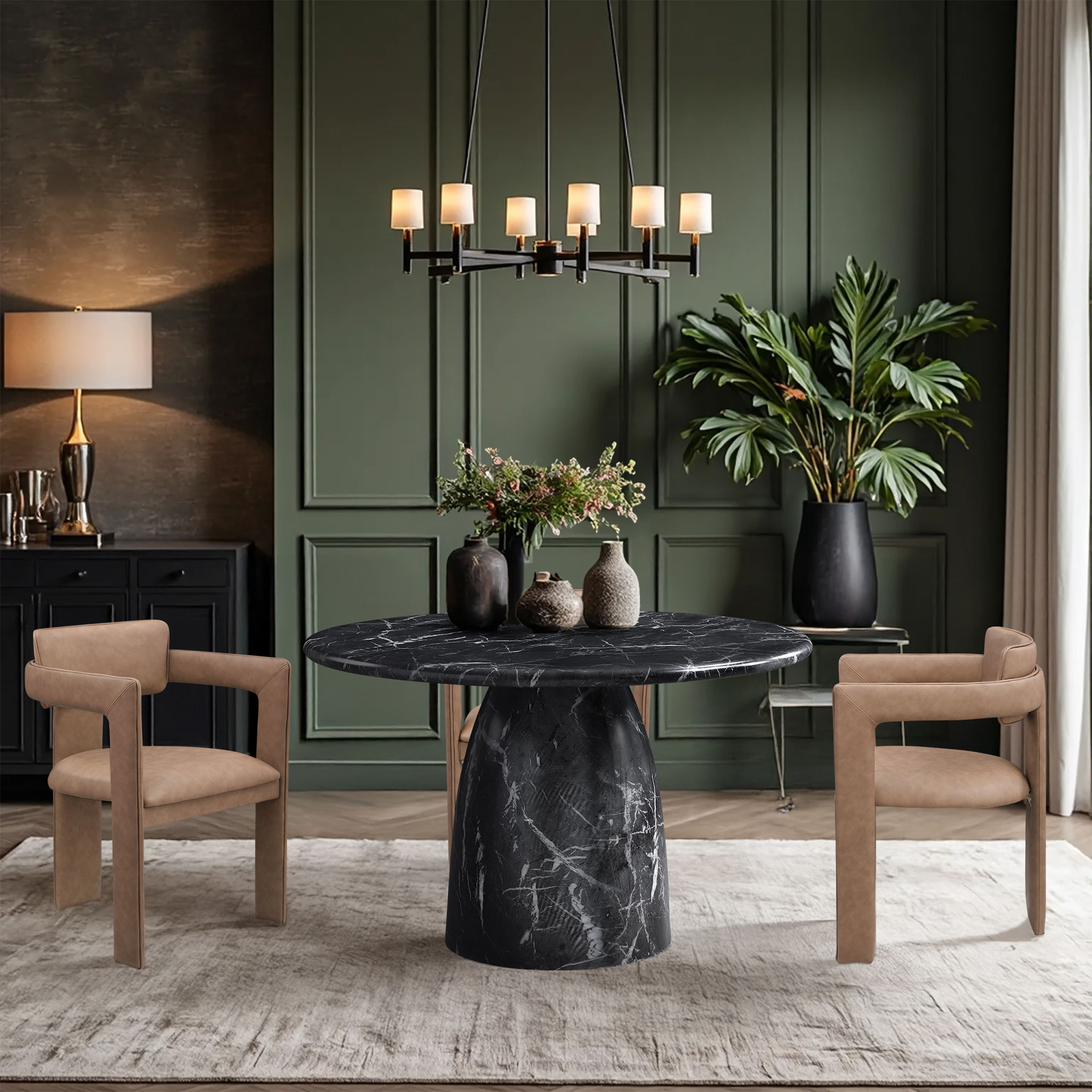 Cosenza - 48.5" Marble Finish Concrete Dining Table - Black