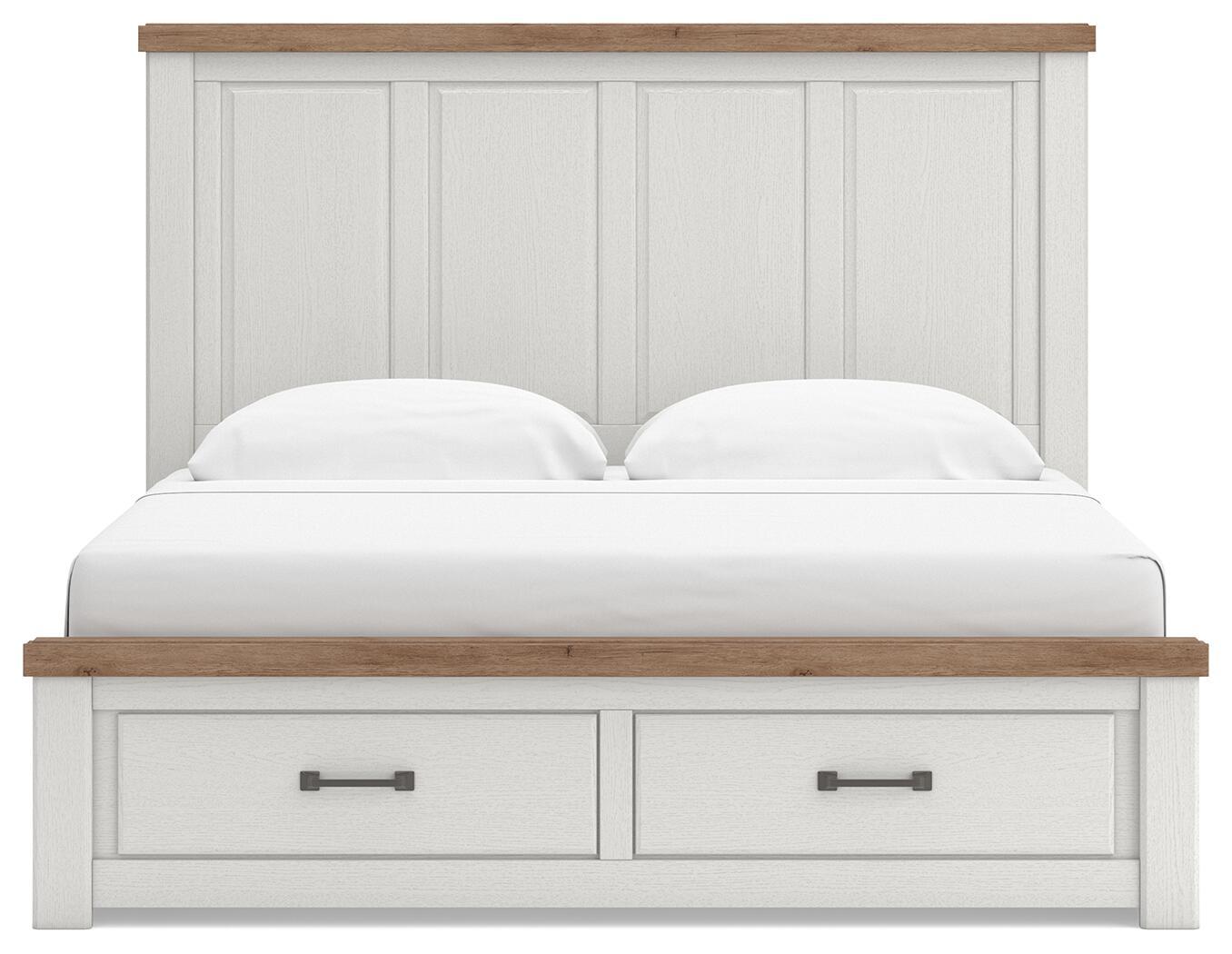 Savonport - King Panel Storage Bed With Storage Footboard And 2 Under Bed Storage Units - White / Brown