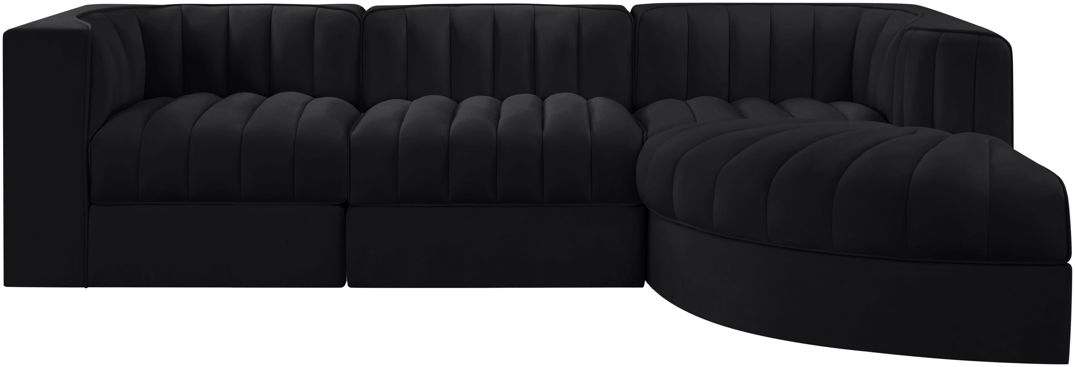 Rummi - Velvet Performance Fabric Upholstered 4 Piece Modular Sectional, With Reverse Corner Chair - Black