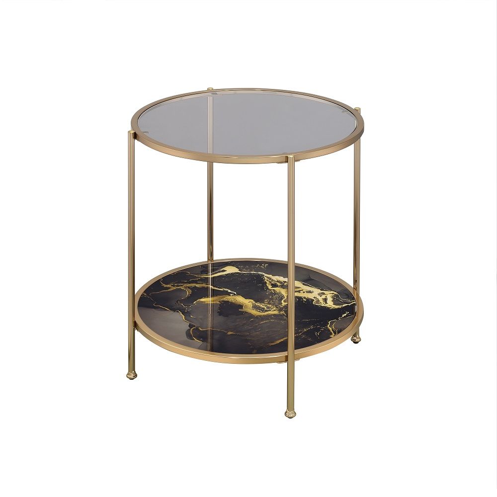 Fiorella - End Table - Black Marble Print & Champagne, black, view 2