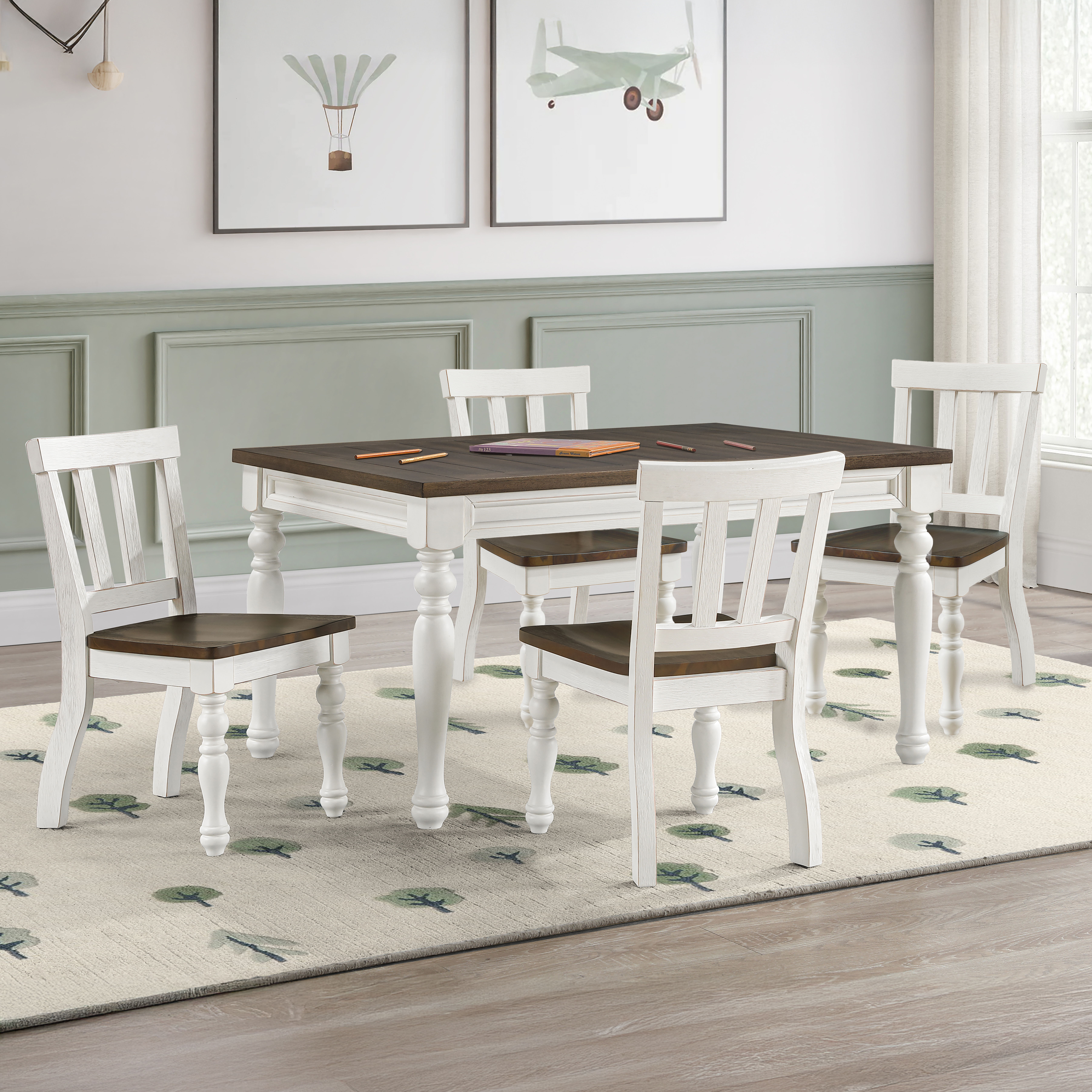 Joanna - Kids 5 Piece Dining Set - Ivory / Mocha