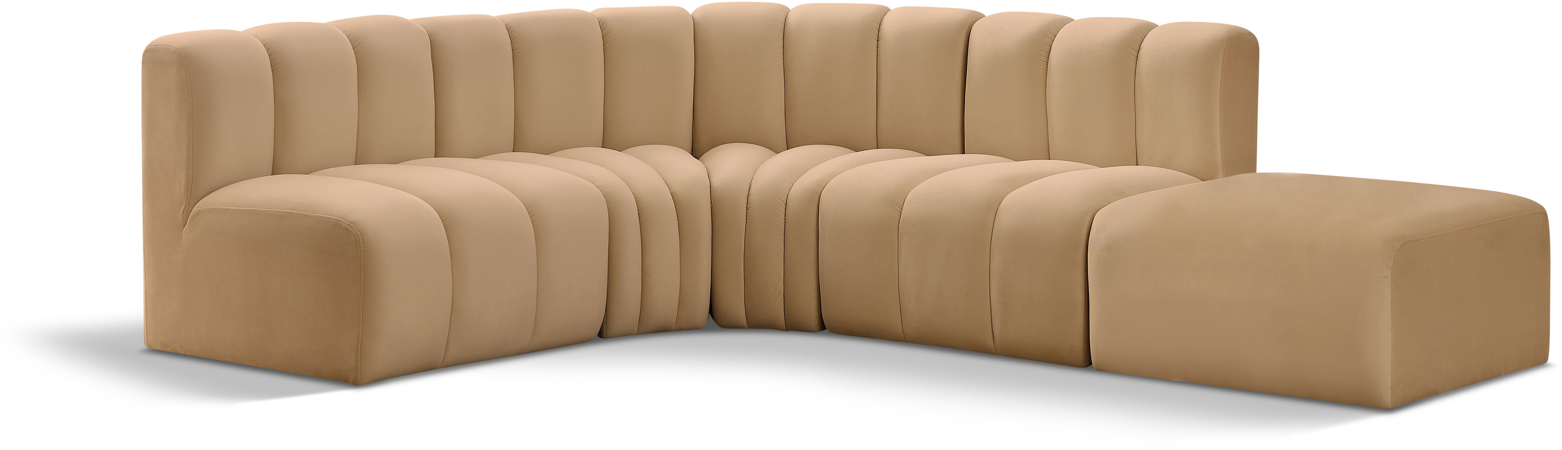 Arc - Velvet 5 Piece Corner Modular Sofa - Camel