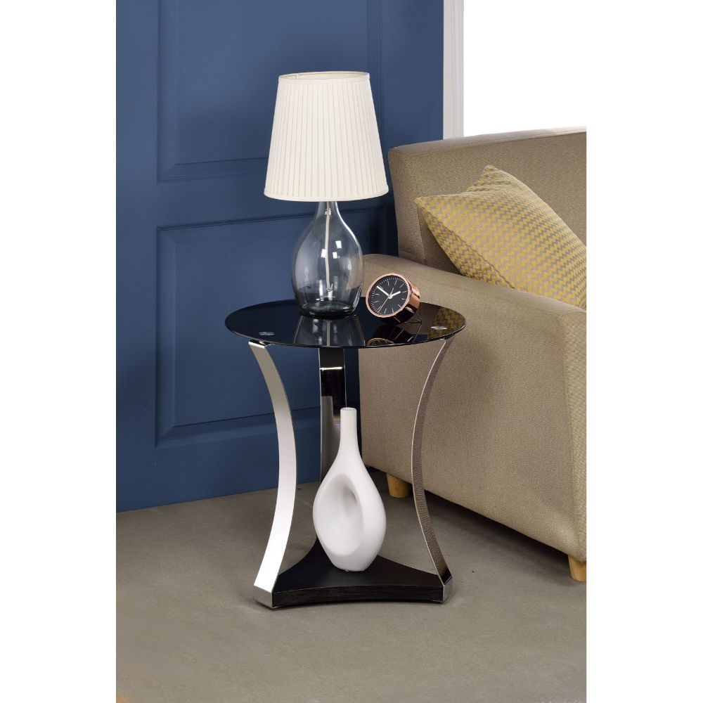 Geiger - End Table - Black Glass & Chrome, black, view 4