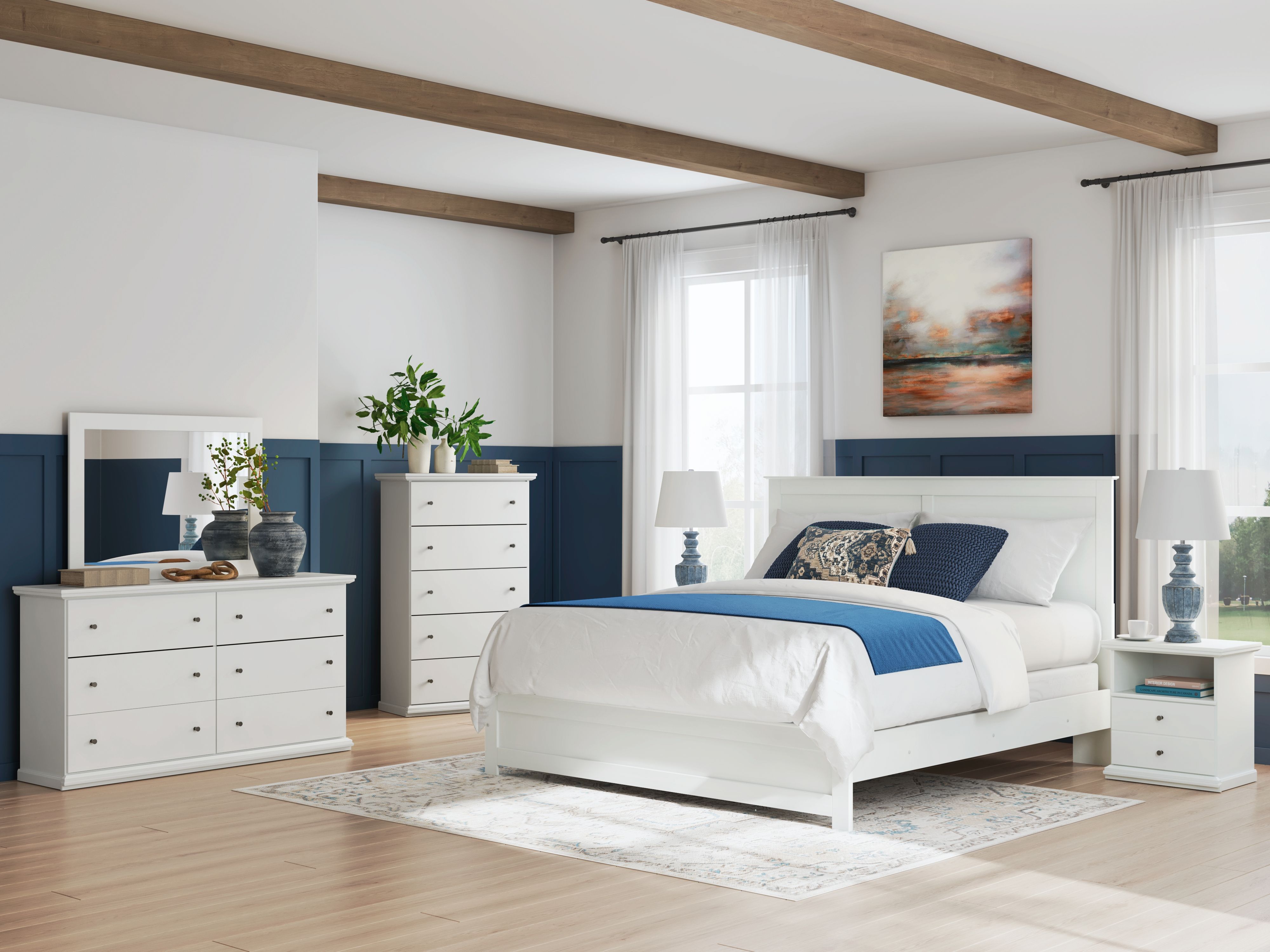 King · 4 Pc · Dresser, Mirror, King Panel Bed With Framed Footboard
