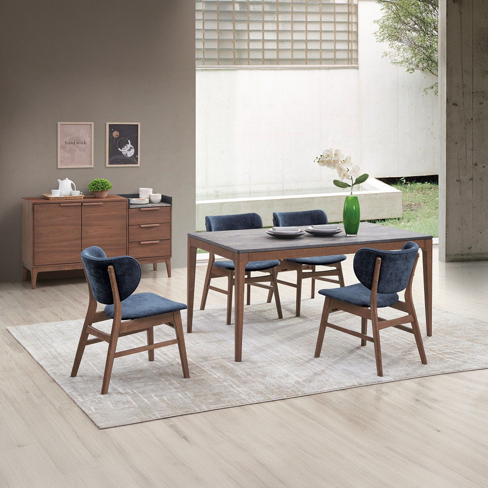 Bevis - Dining Table - Engineered Stone Top & Walnut, dark brown, view 8
