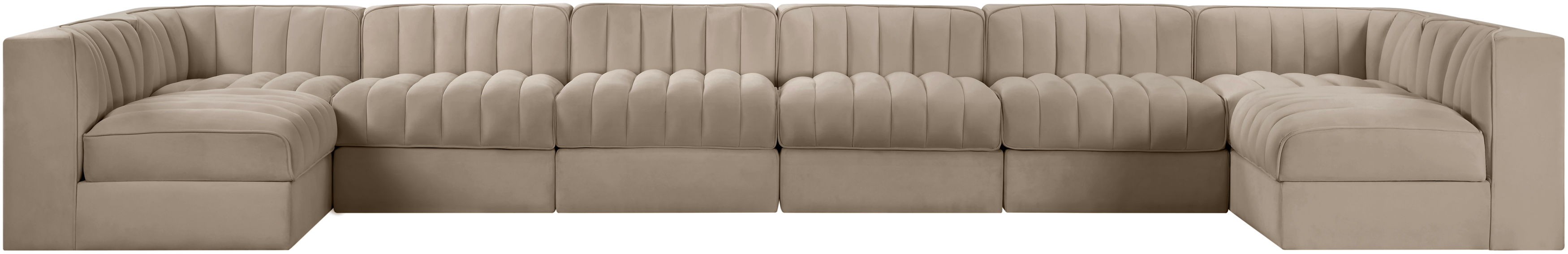 Rummi - Velvet Performance Fabric Upholstered 8 Piece Modular Sectional (With 2 Corner Chairs) - Beige