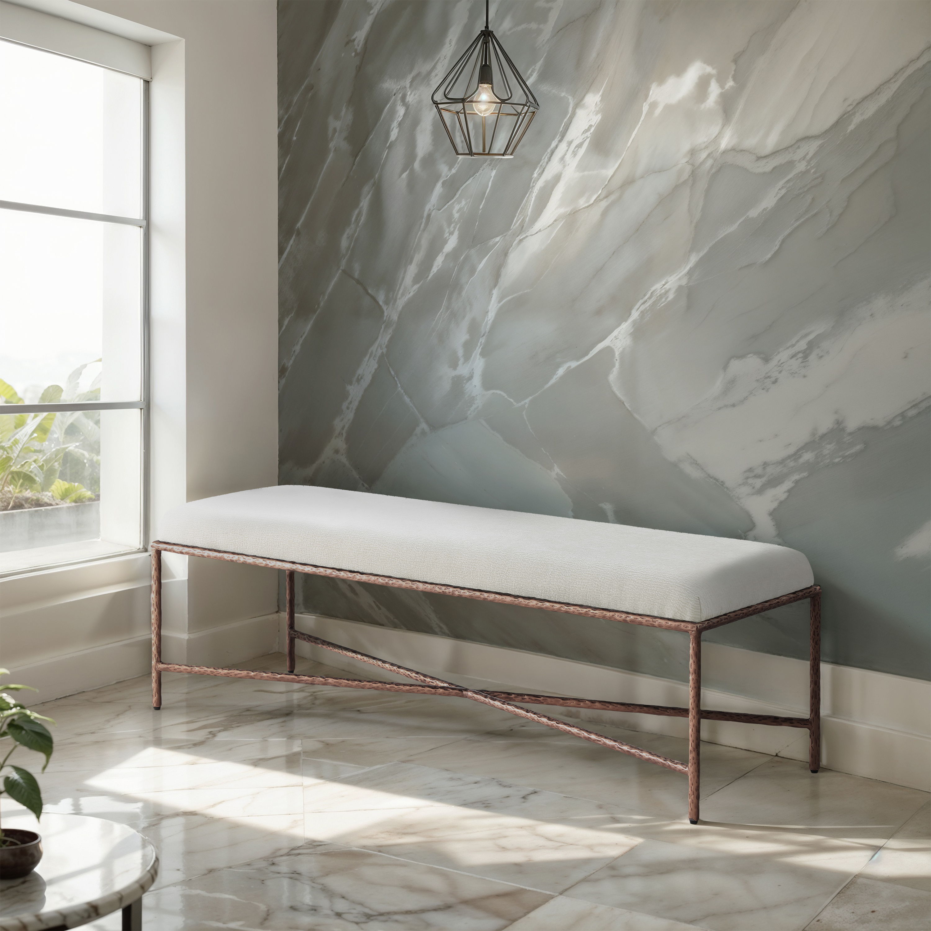 Valley - 54" Bench With Bronze Frame - Cream