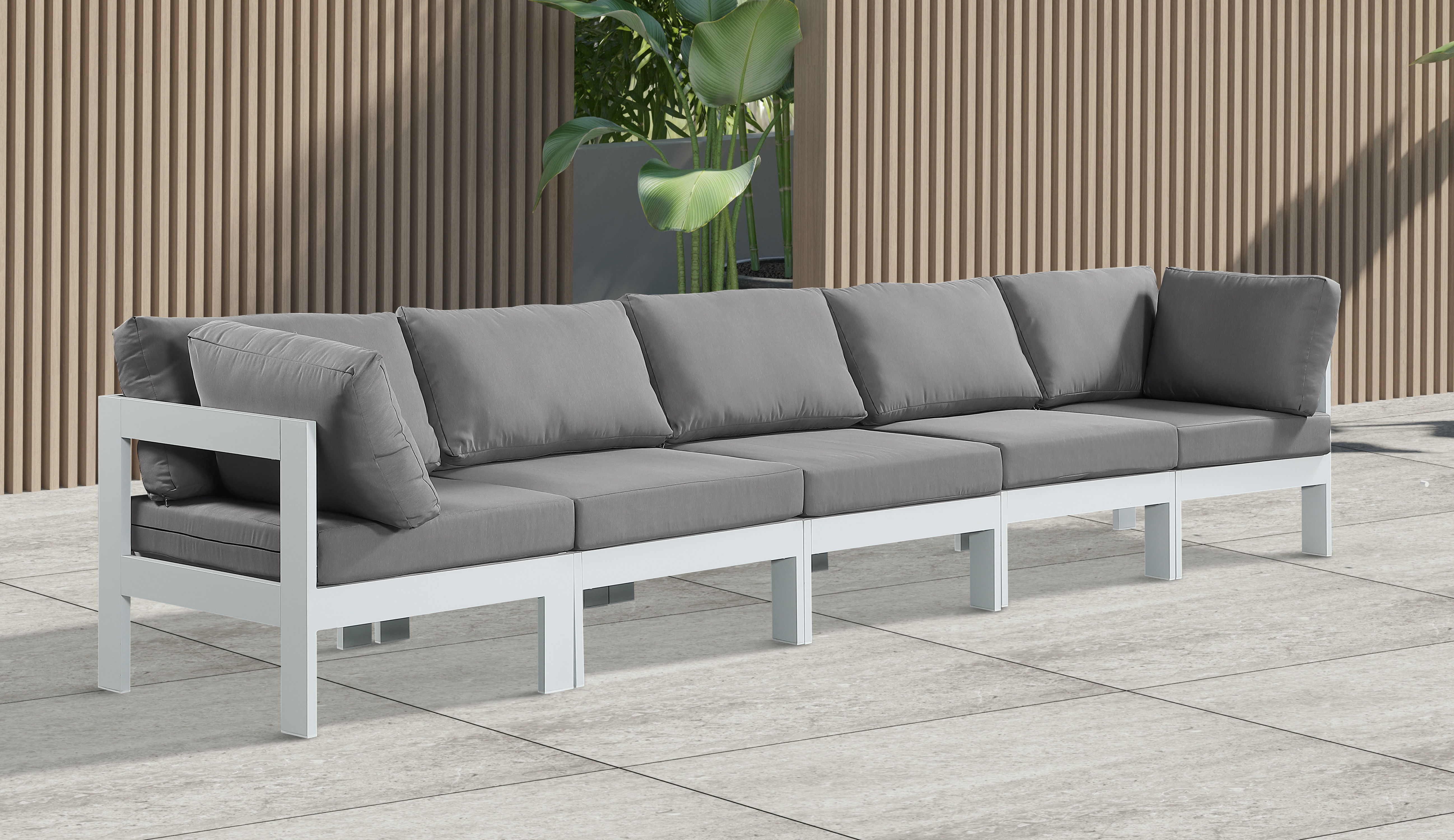 Nizuc - Outdoor Patio 5 Piece Modular Sofa With White Frame - Gray