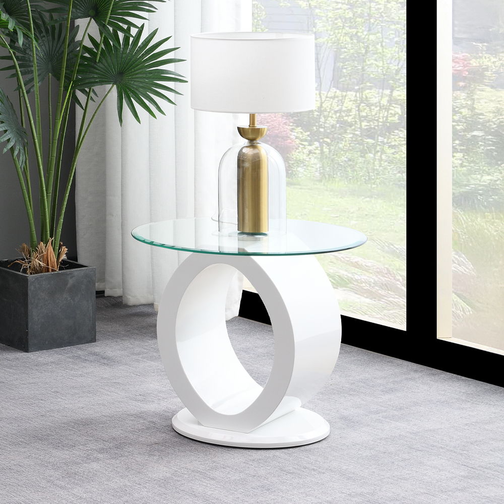 Larry - End Table - Glass Top, White High Gloss Finish, white
