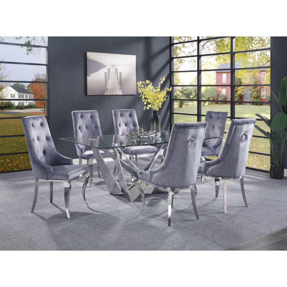 Dekel - Dining Table - Clear Glass Top & Stainless Steel, silver