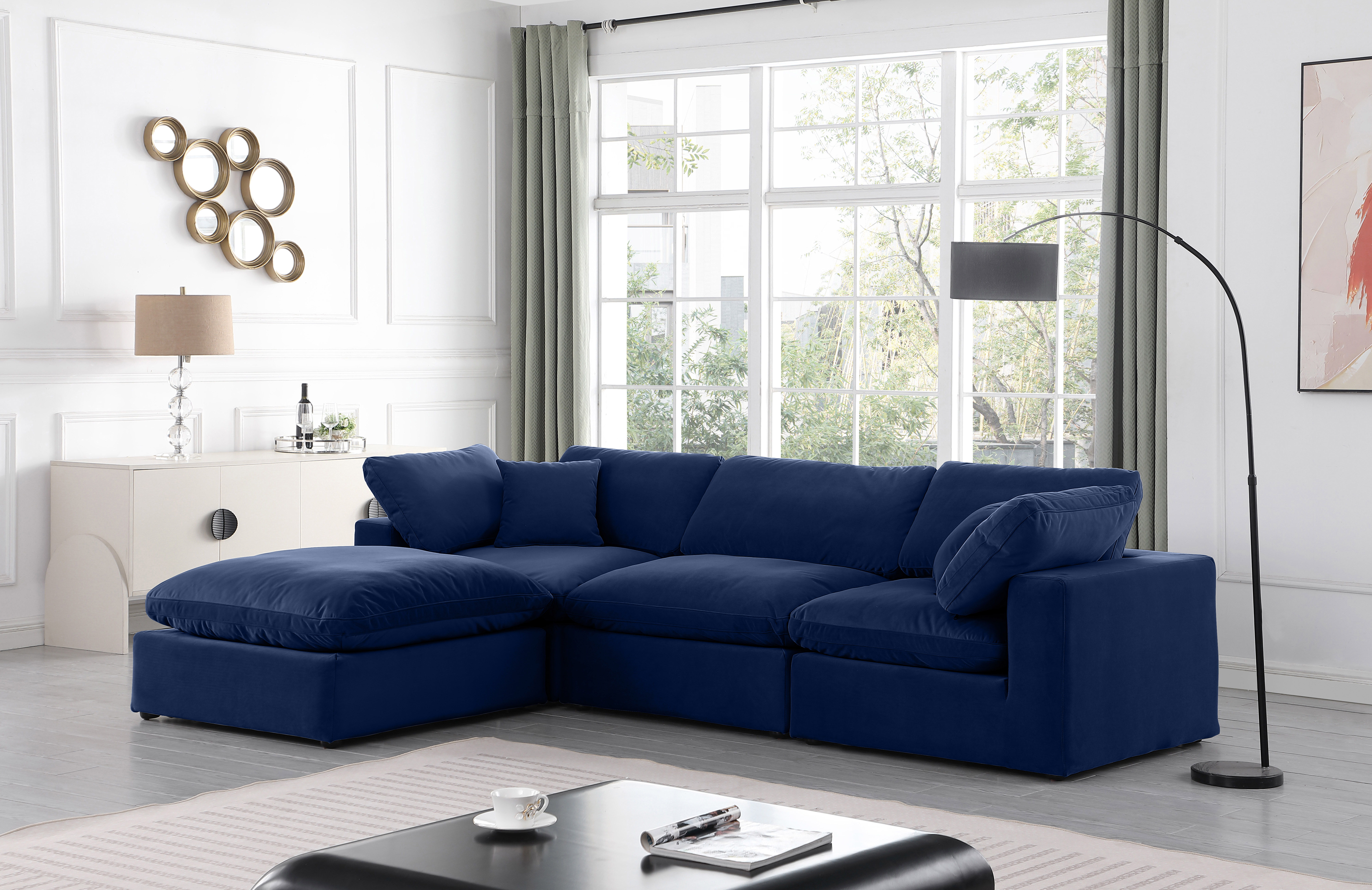 Comfy - 4 Piece Velvet Modular Sectional With Chaise - Navy