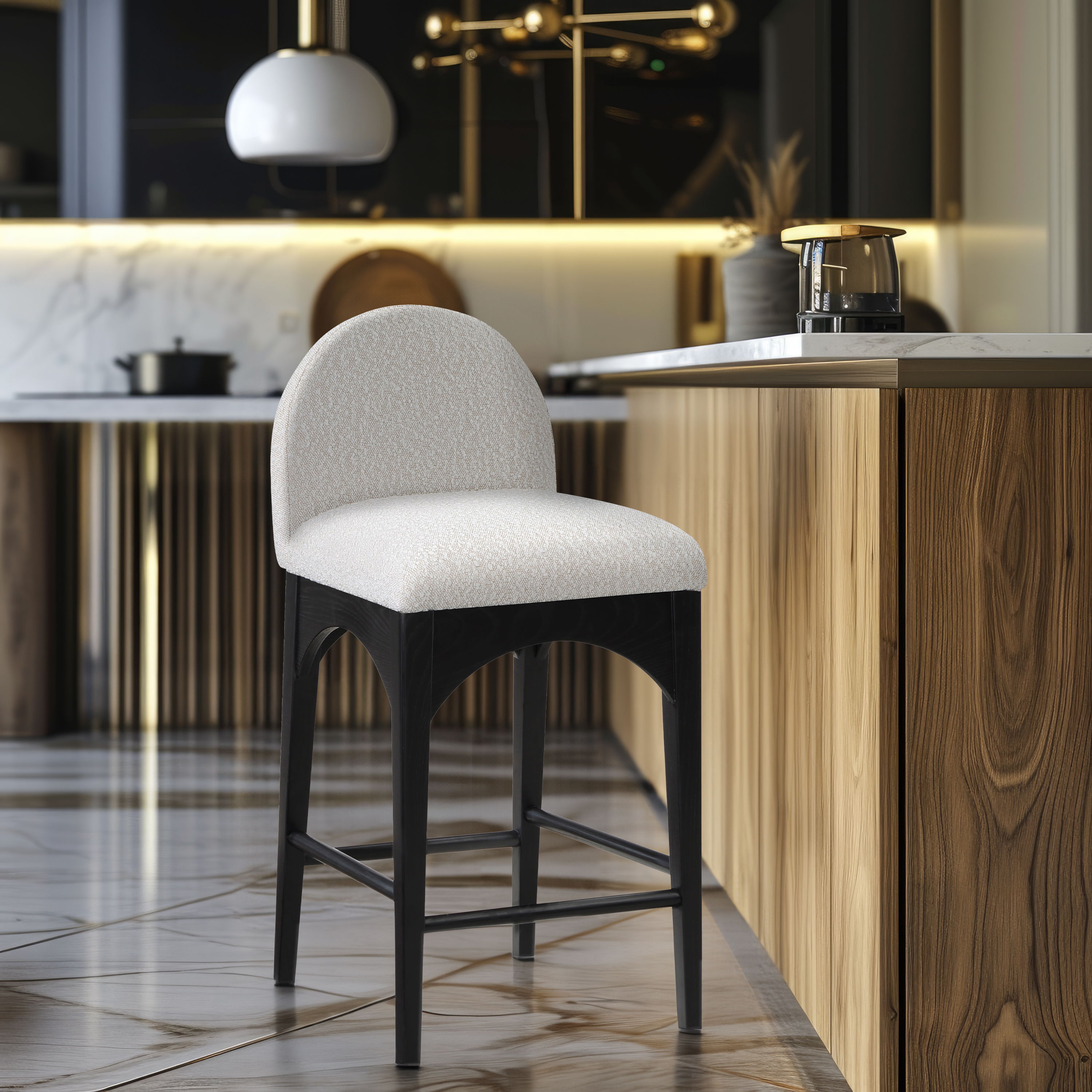 Waldorf - Boucle Stool With Black Legs - Cream