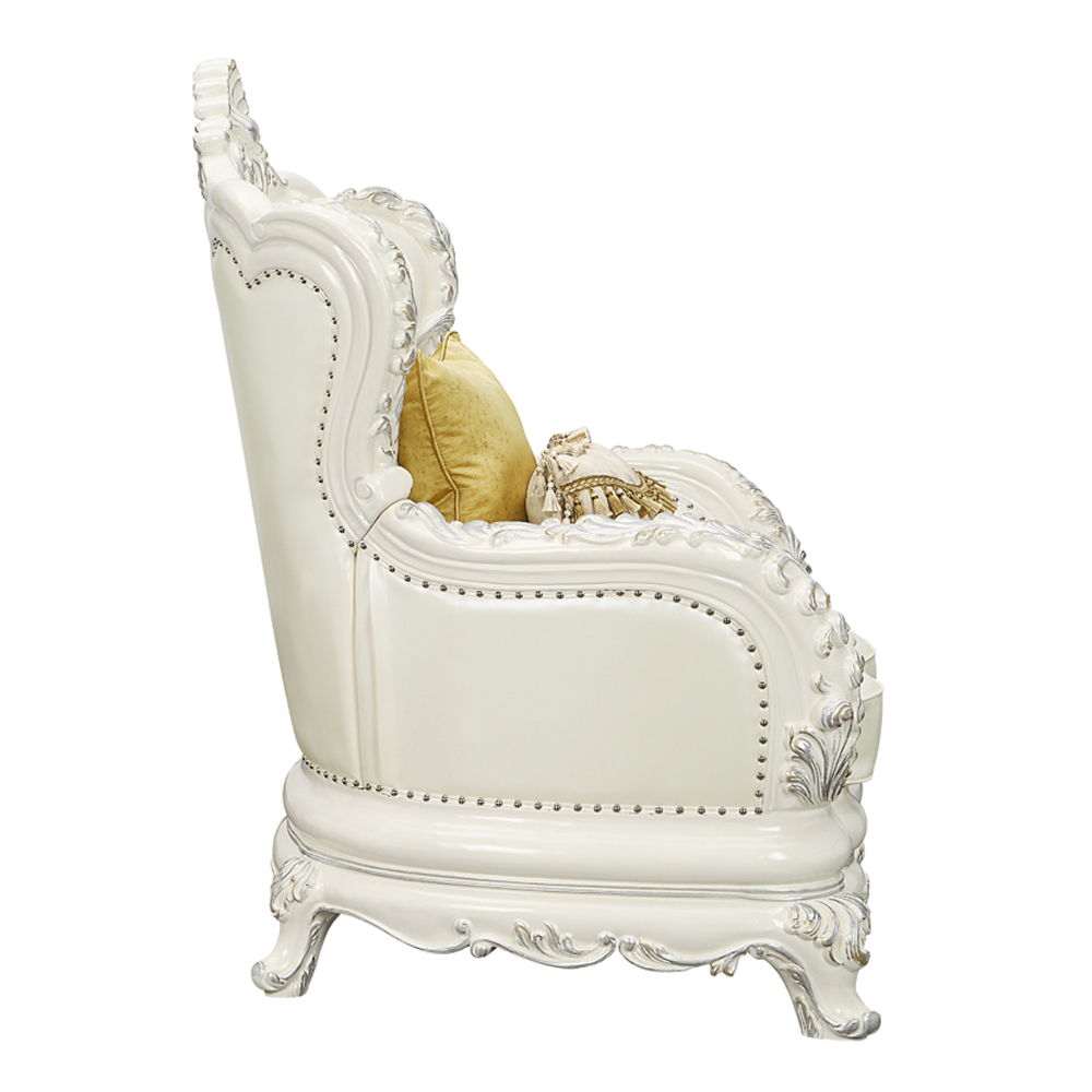 Adara - Chair With 2 Pillows - Pearl White Synthetic Leather & Antique White, white, view 3