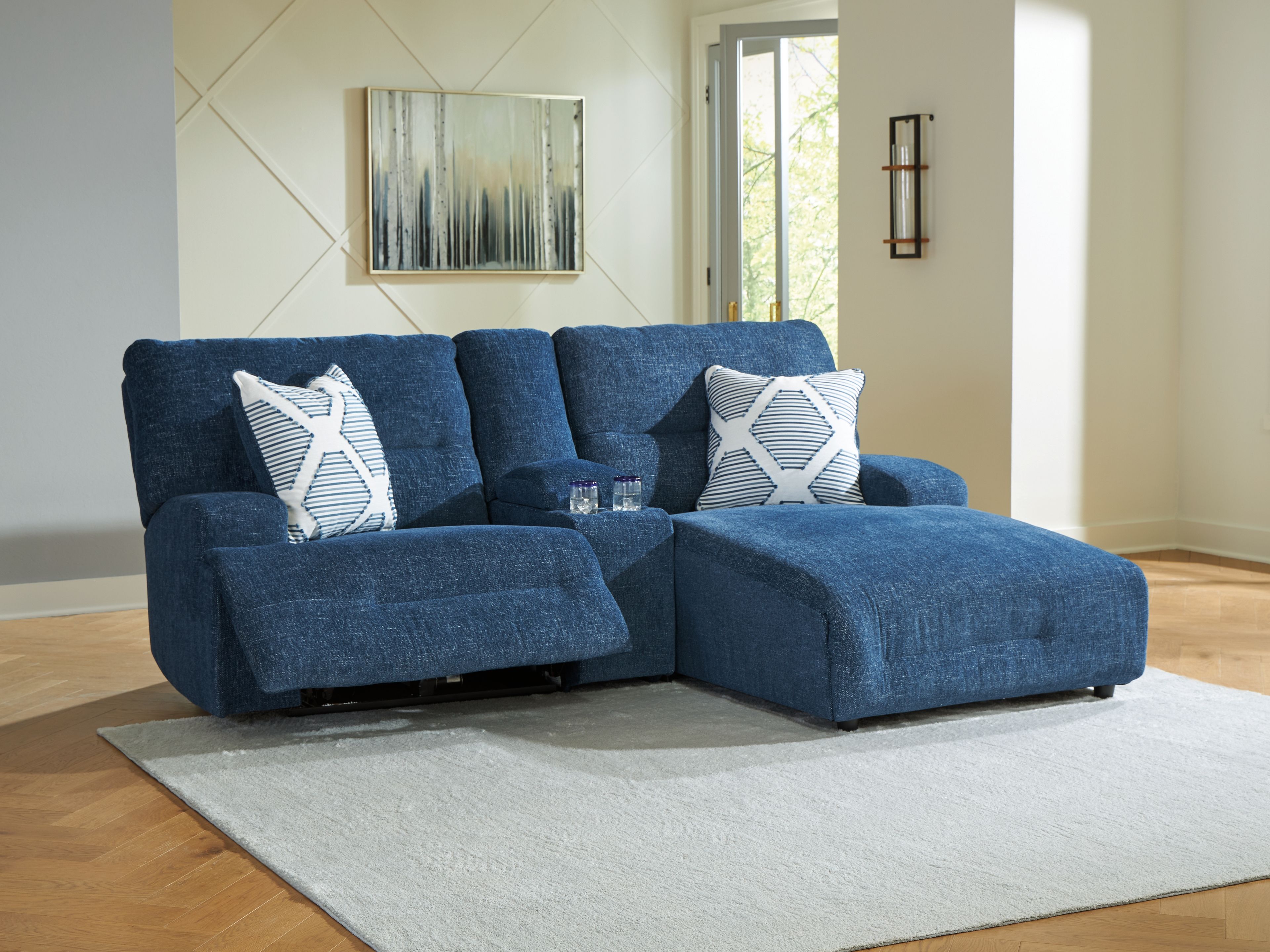 Ashley Furniture Acklen Place - 3-Piece Power Reclining Sectional Sofa With Raf Chaise - Navy - Image 2