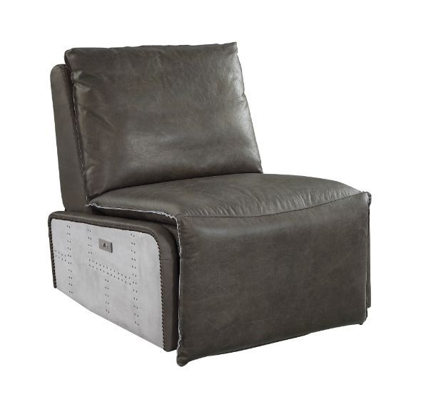 Metier - Power Motion Recliner - Gray Top Grain Leather & Aluminum, dark brown