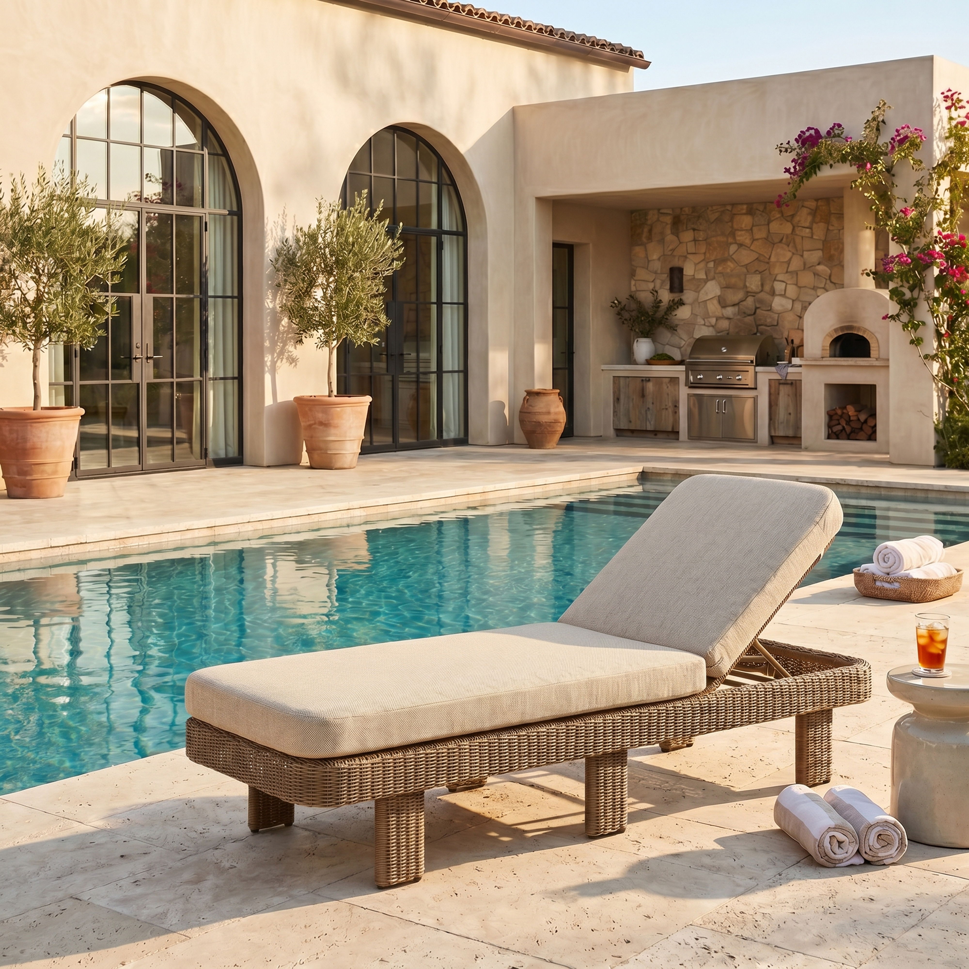 Sandbay - Olefin Water Resistant Fabric And Wicker Outdoor Patio Lounge Chair - Beige