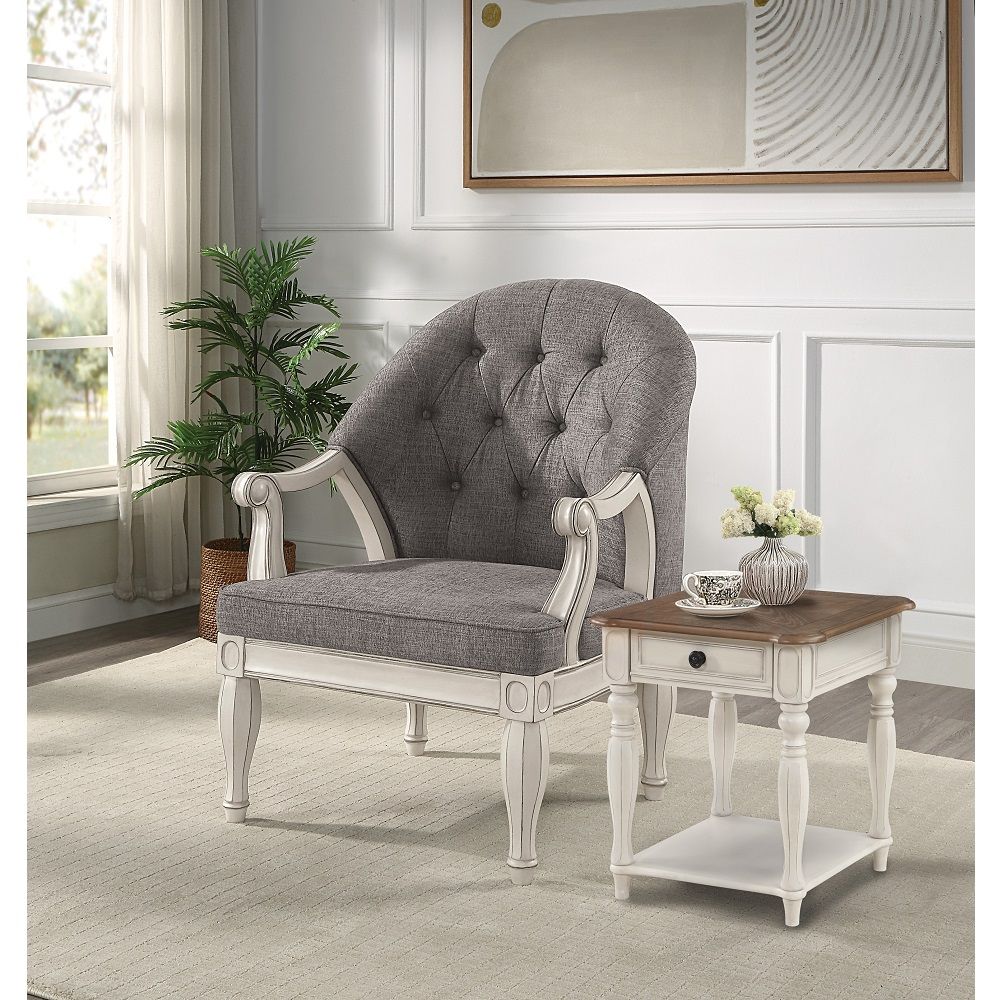 Florian - Chair - Gray Fabric & Antique White, gray