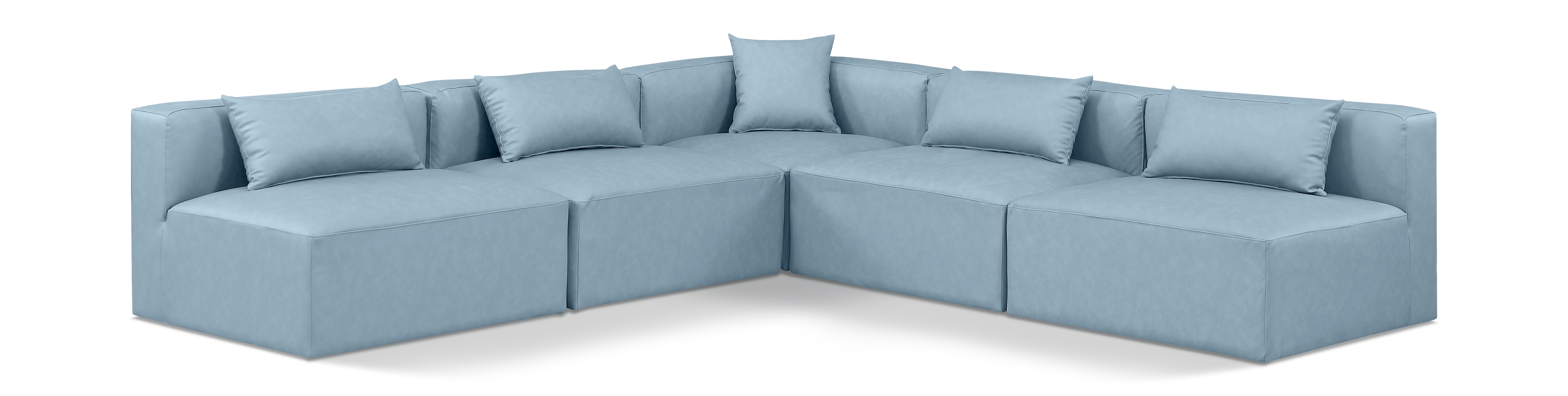 Cube - 5 Piece Modular Corner Armless Sectional - Light Blue