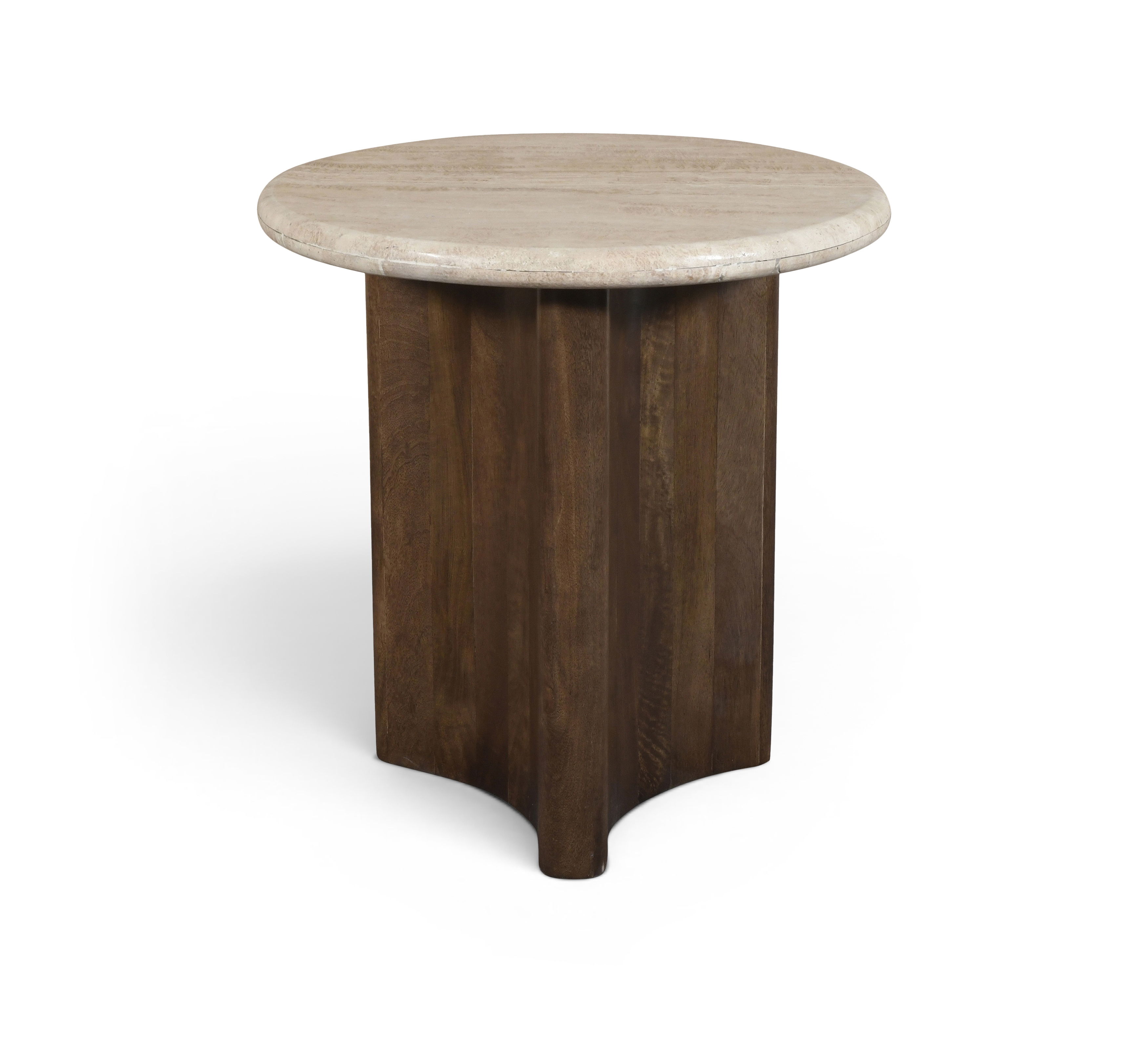 Pietra - Travertine And Mango Wood End Table - Brown / Beige